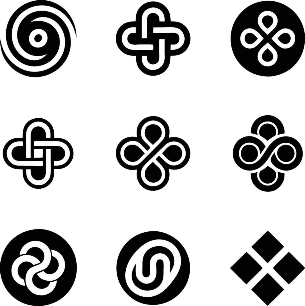 Abstract Black and White Celtic Knot Designs and Symbols vector