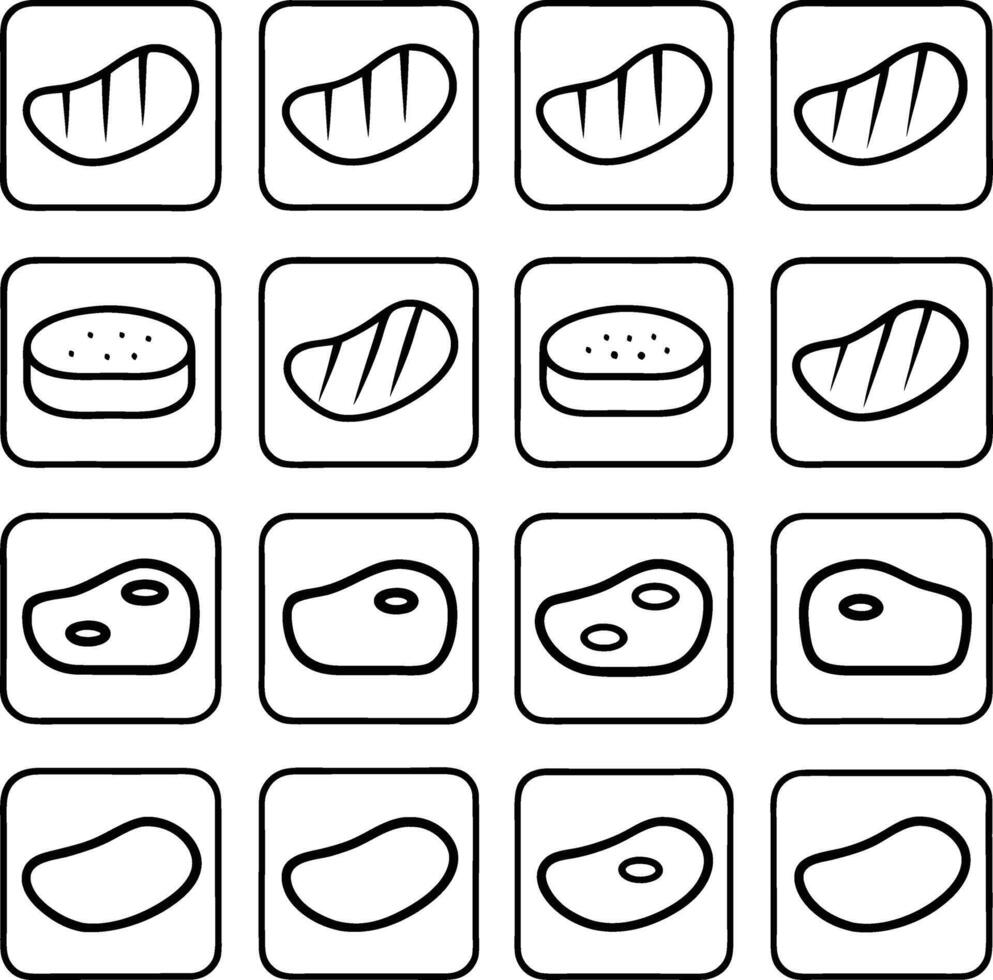 Steak Cuts Grilled, PanSeared, and Raw Beef Icons vector