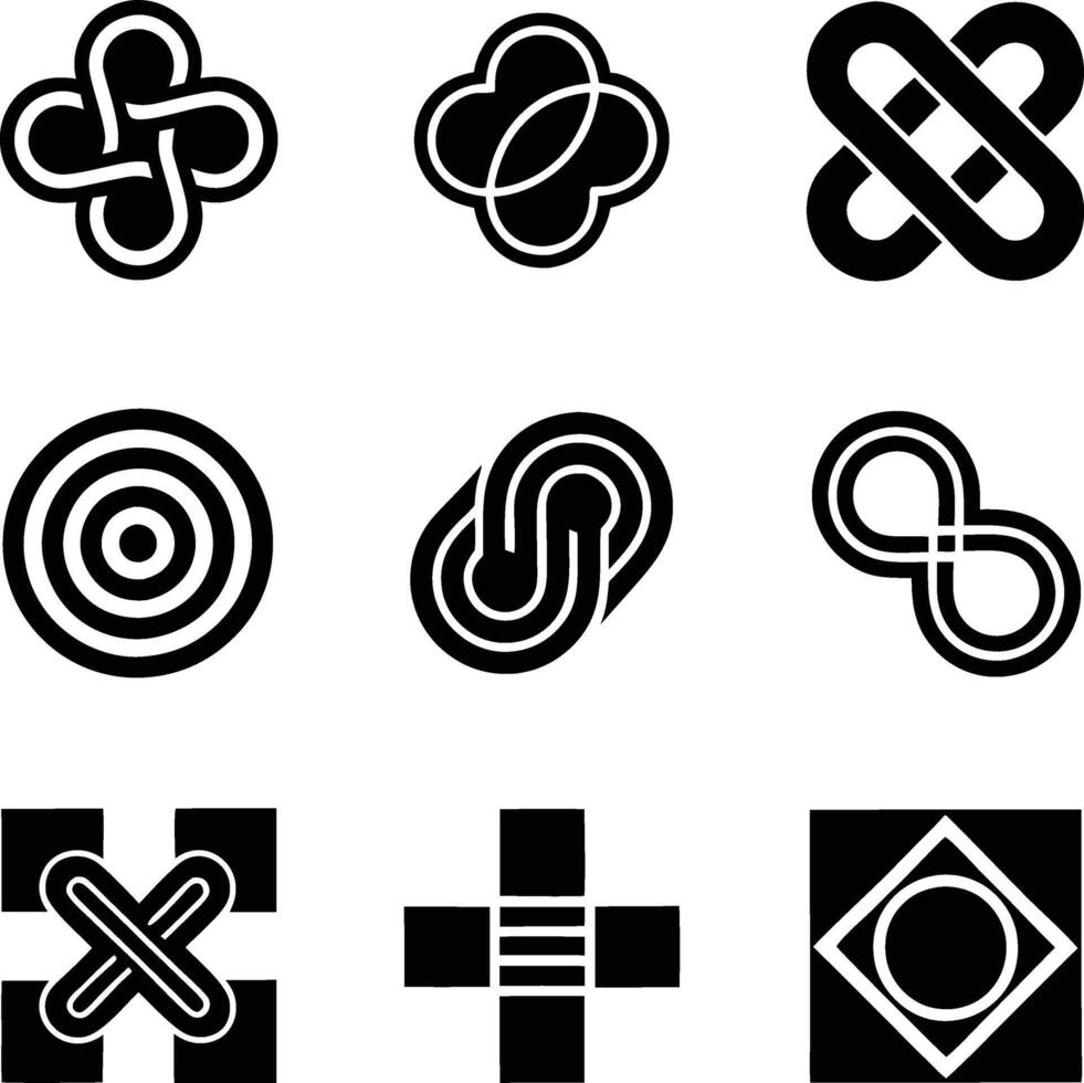 Abstract Geometric Black White Interlocking Knot Designs Symbols vector