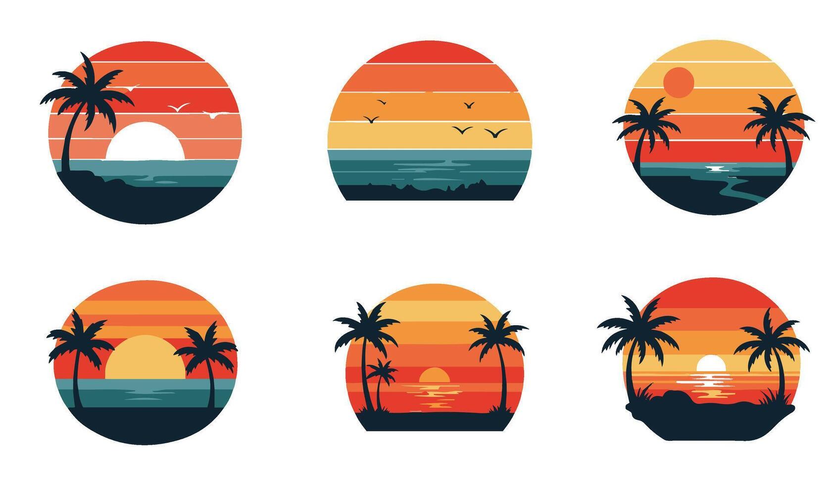 Tropical Horizon Sunset Set for Scenic Design Concepts vector