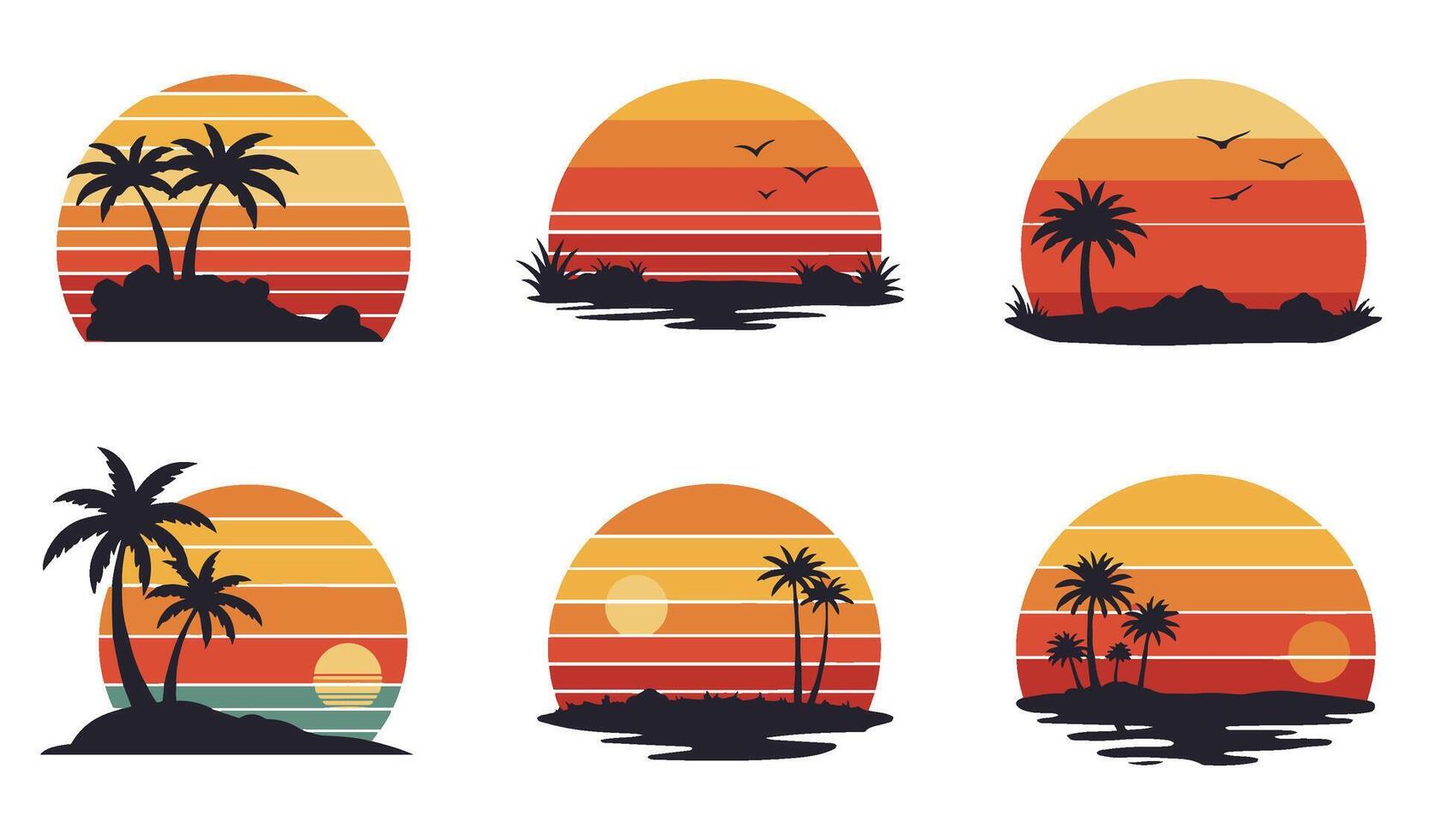 Summer Beach Sunset Set for Nostalgic Project Designs vector
