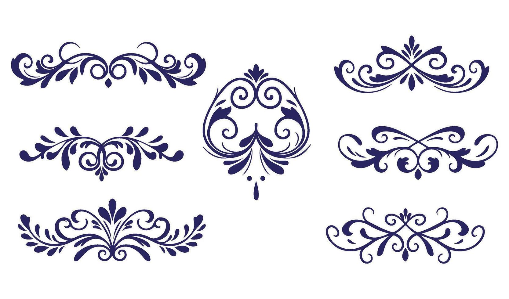 Intricate Leaf and Swirl Ornament Set with Decorative Floral Patterns vector