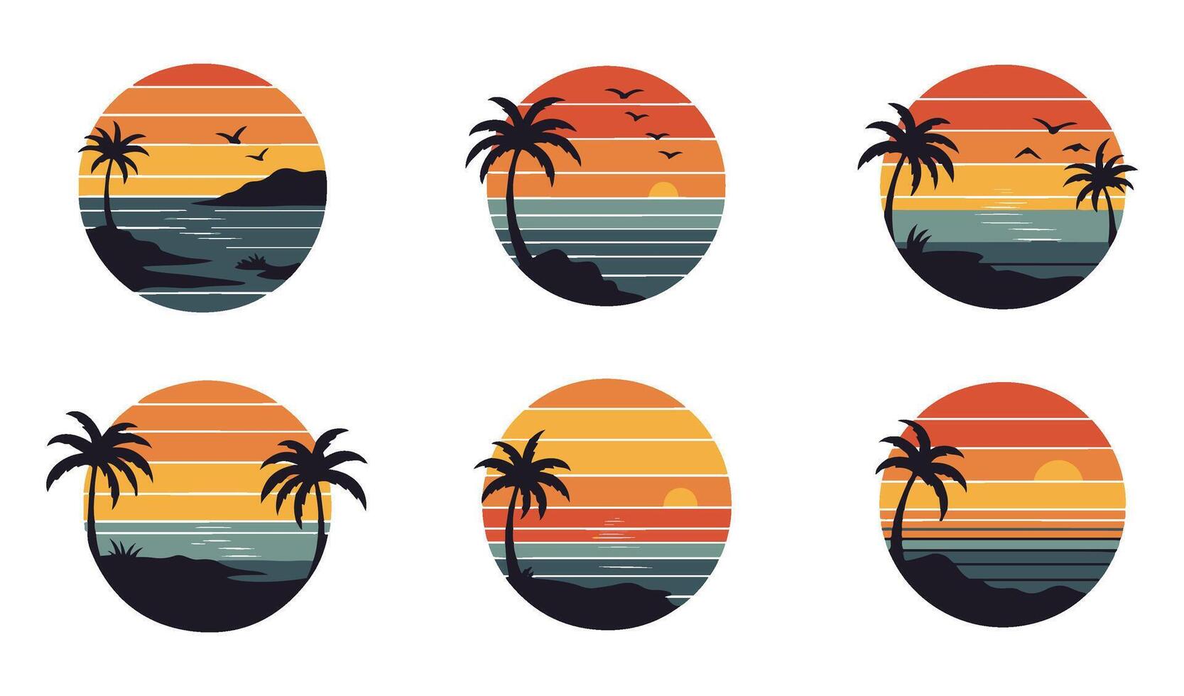 Gradient Retro Sunset Set for Tropical Summer Design vector