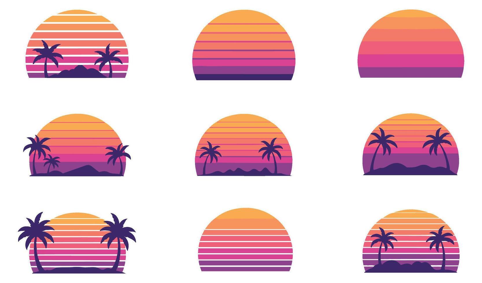 Vibrant 80s Vintage Sunset Set for Capturing Nostalgic Retro Aesthetic in Design vector