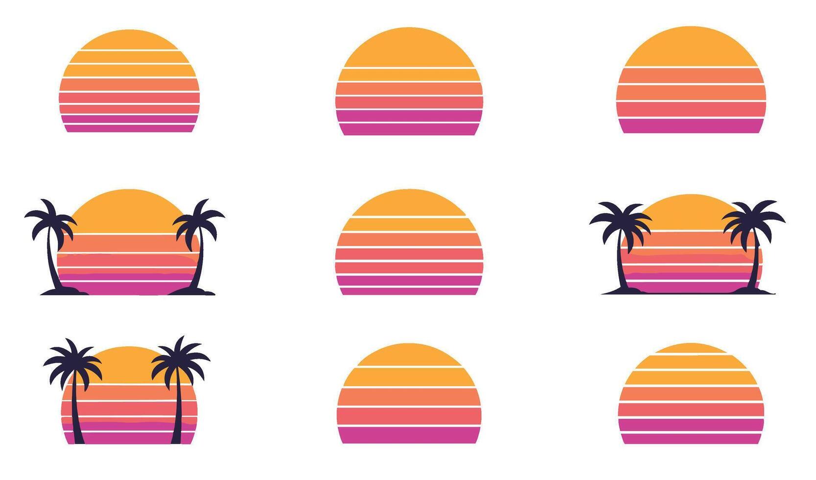 Minimalist Retro Sunset Set Infused with Tropical Beach Vibes of the 80s Aesthetic vector