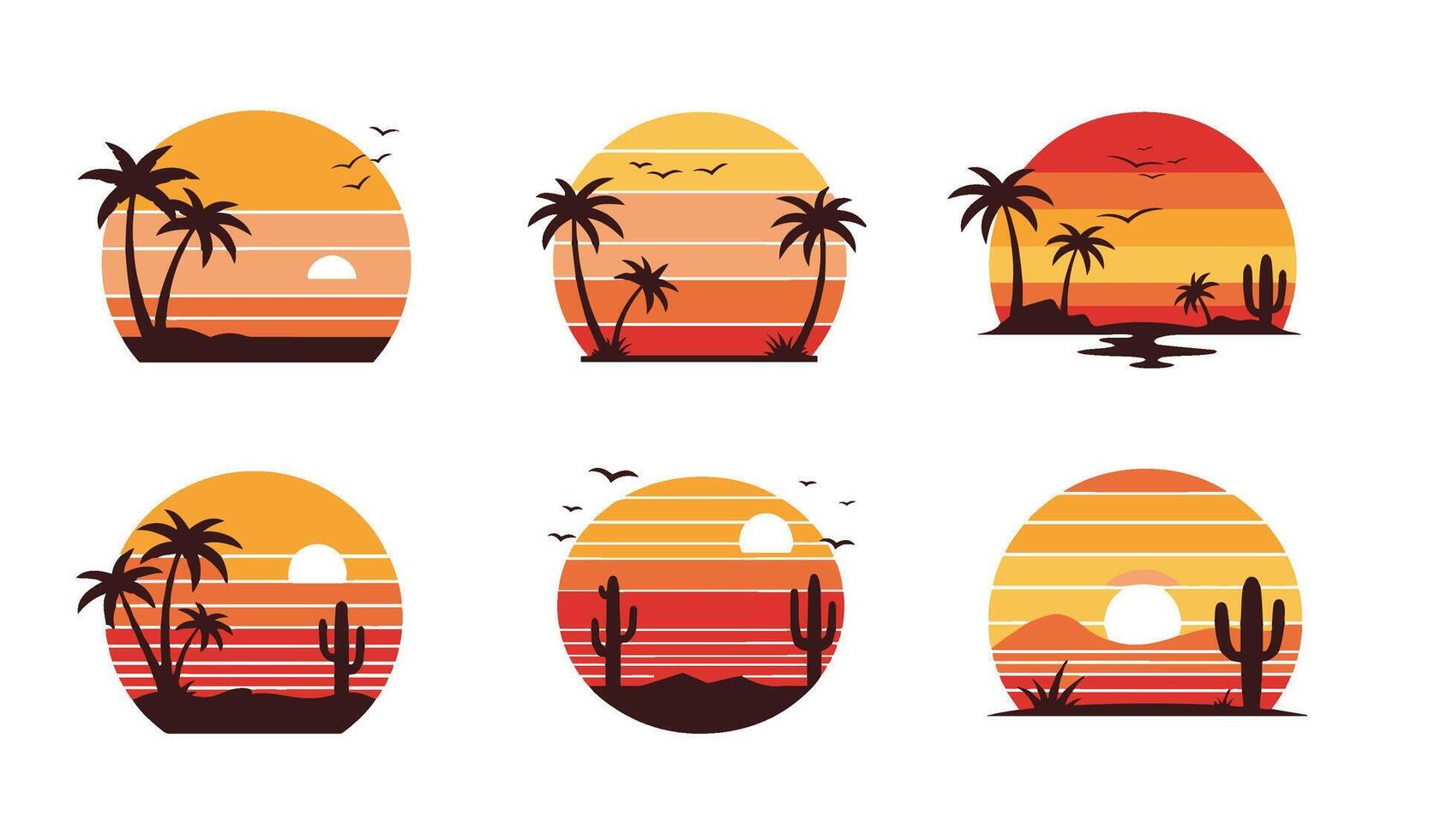 Fiery Tropical Sunset Set for Relaxation Themes vector