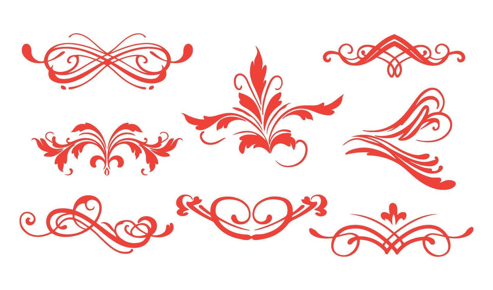 Artistic Swirl Ornament Set Featuring Leaf and Floral Motifs for Sophisticated Projects vector