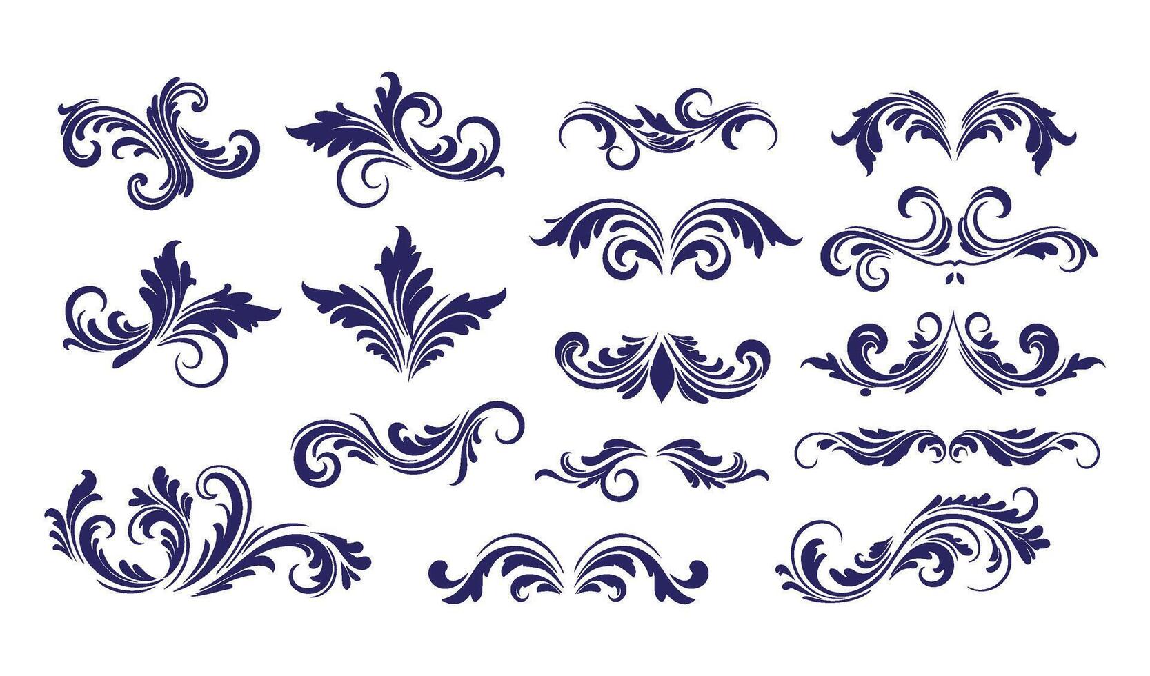 Sophisticated Leaf Swirl Ornament Set for Luxurious and Refined Designs vector