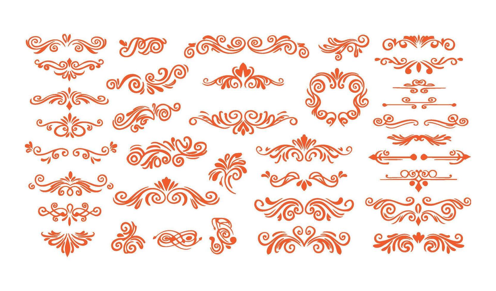 Decorative Swirl Ornament Set with Intricate Floral and Leaf Motifs vector