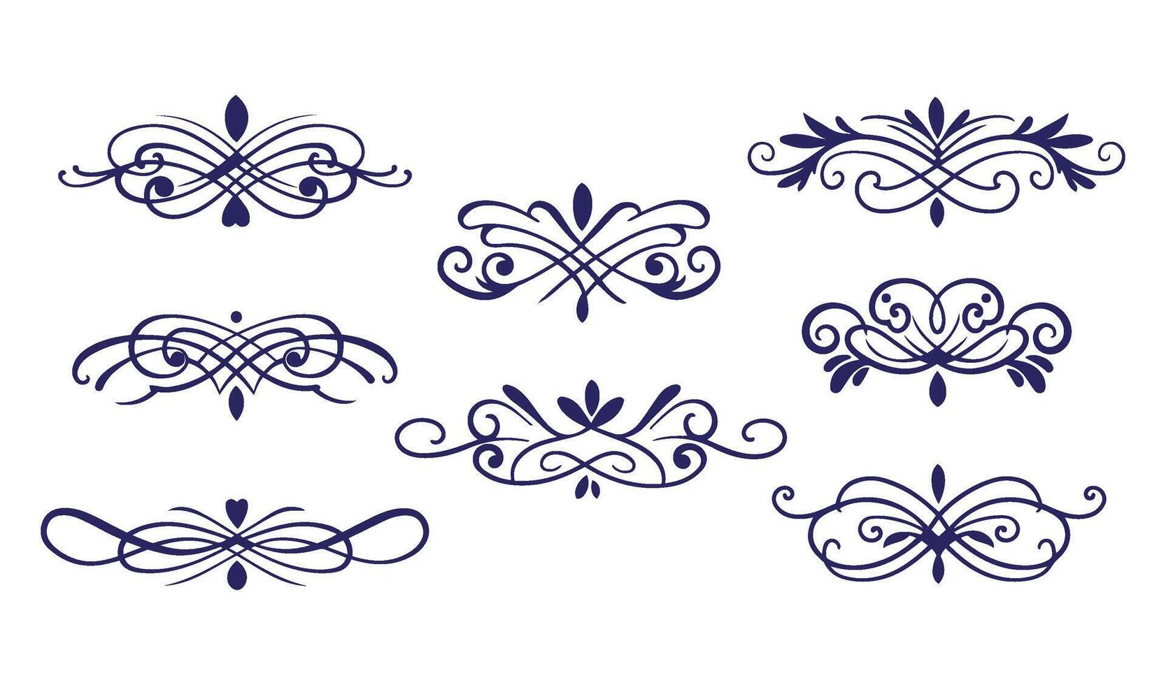 Artistic Floral Swirl Ornament Set Featuring Elegant Leaf Motifs for Creative Designs vector