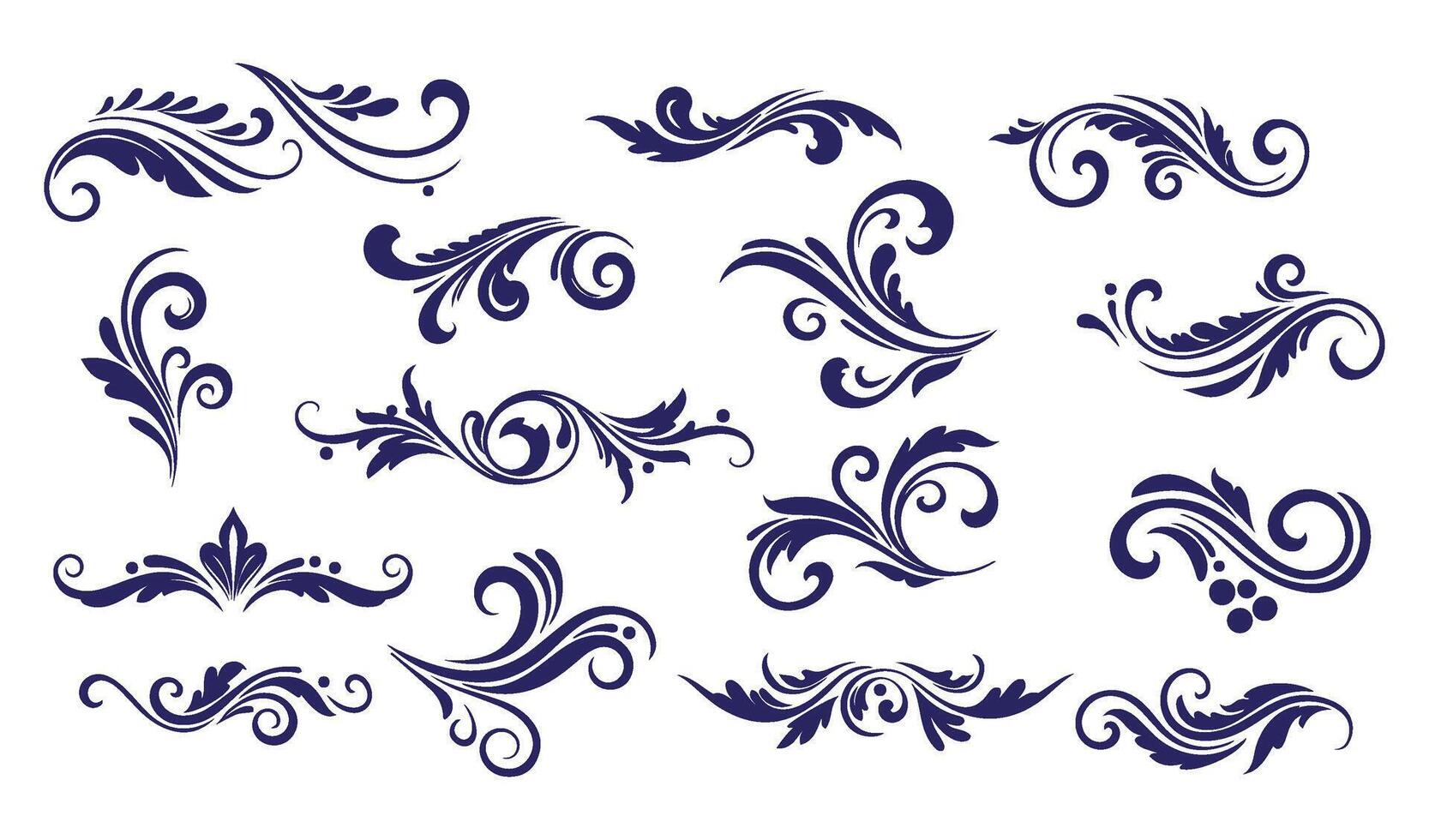 Decorative Leaf Swirl Ornament Set Perfect for Artistic Flourishes and Branding vector