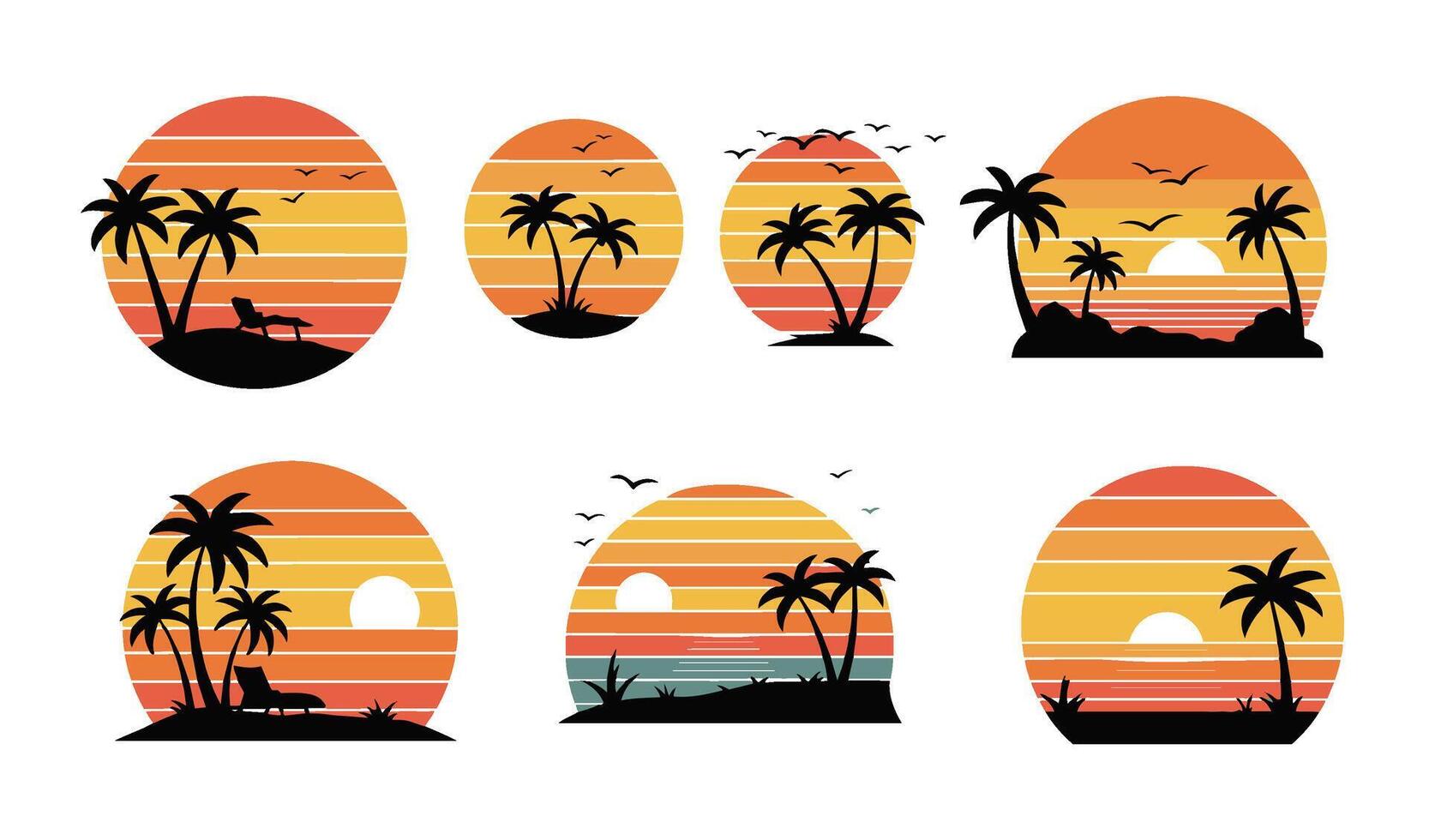 Tropical Aesthetic Vintage Retro Sunset Set for Design vector