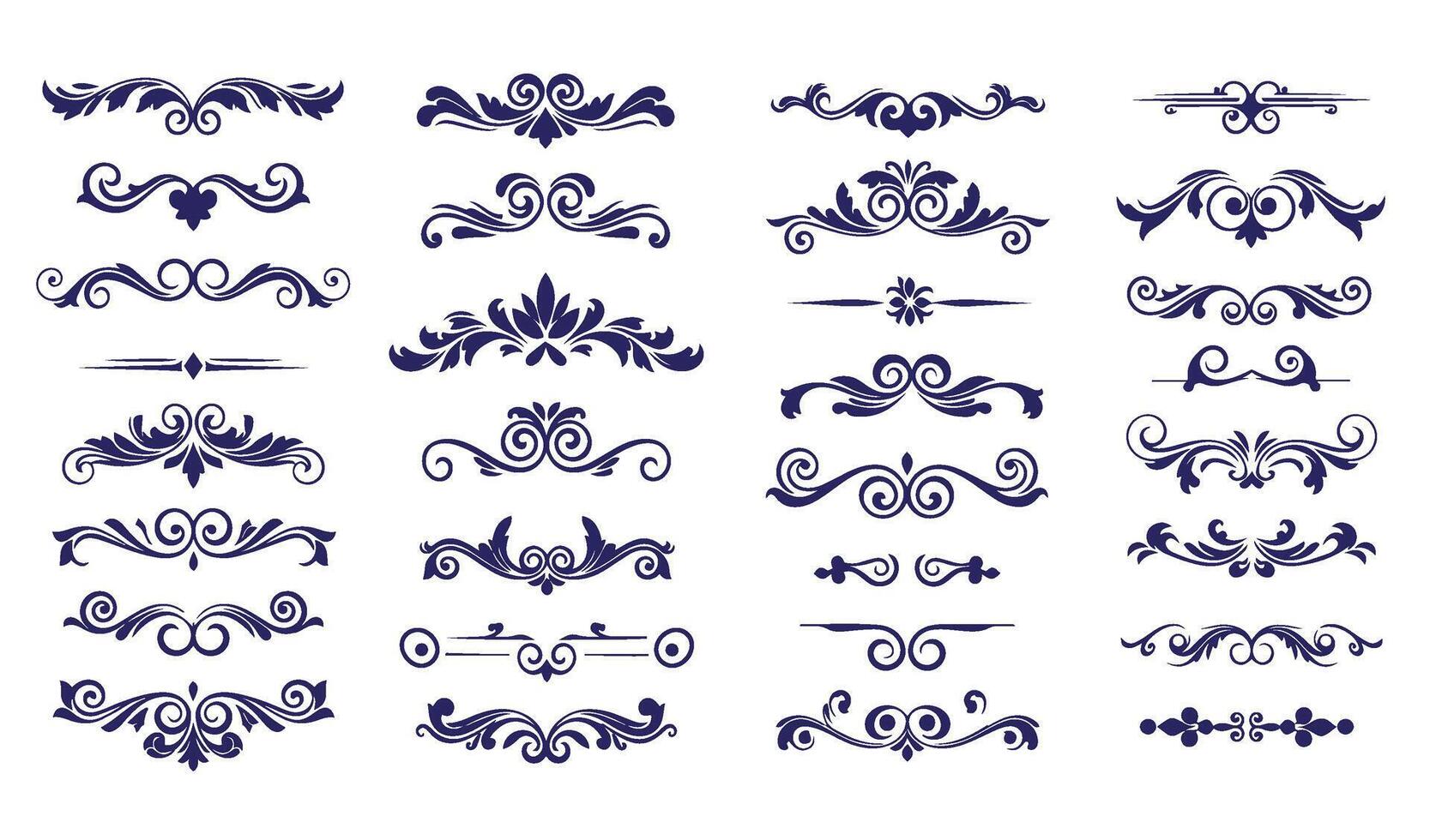 Intricate Swirl Ornament Set with Ornamental Leaf and Floral Patterns vector