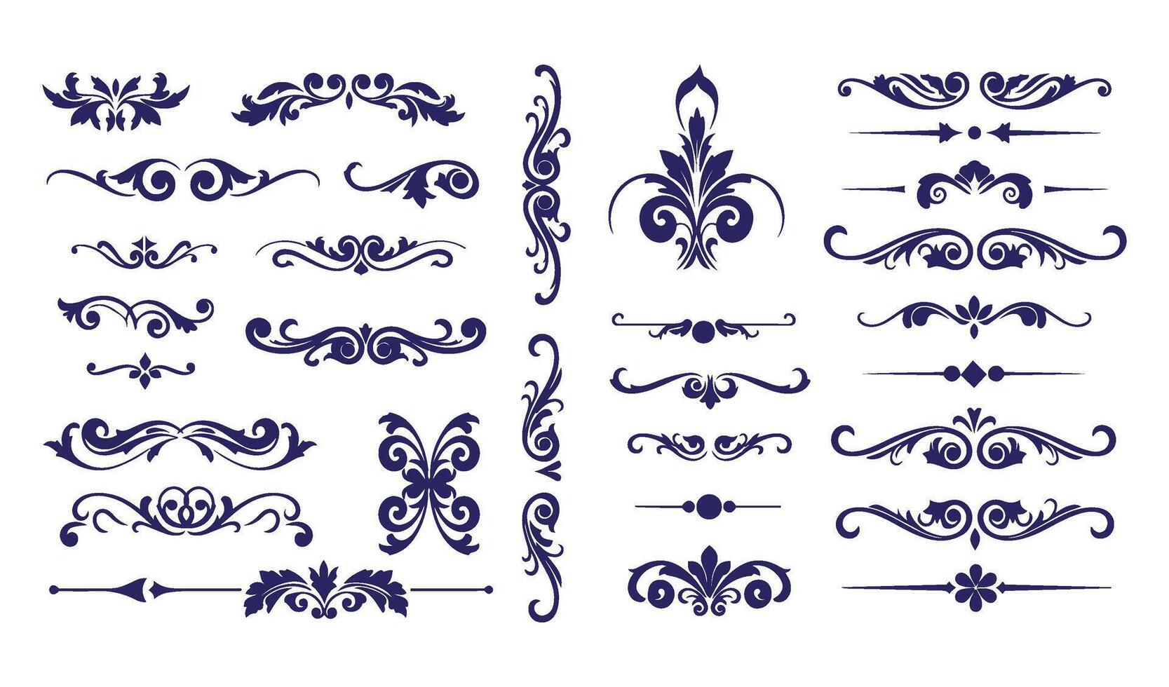 Decorative Floral Swirl Ornament Set with Leaf Patterns for Stylish Designs vector