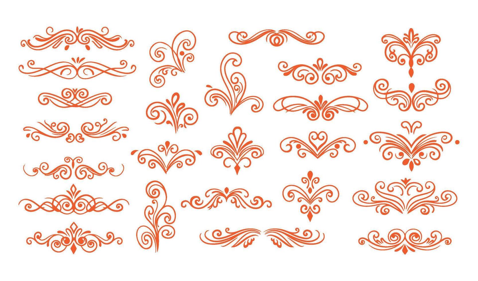 Refined Swirl Ornament Set Featuring Ornamental Leaf and Floral Details vector