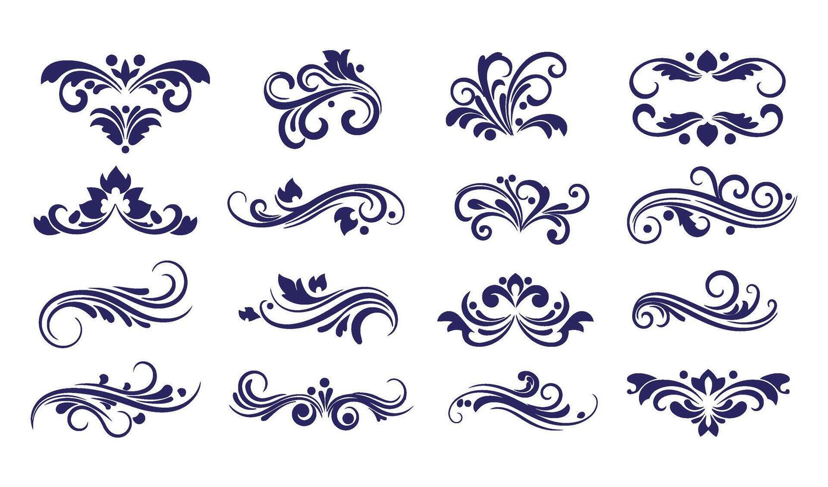 Elegant Swirl Ornament Set with Leaf and Floral Motifs for Luxurious Designs vector