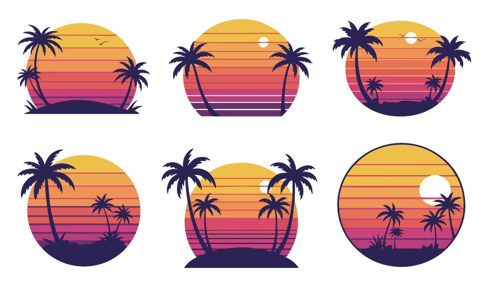Retro Inspired Tropical Sunset Set Perfect for Nostalgic and Creative Artwork vector