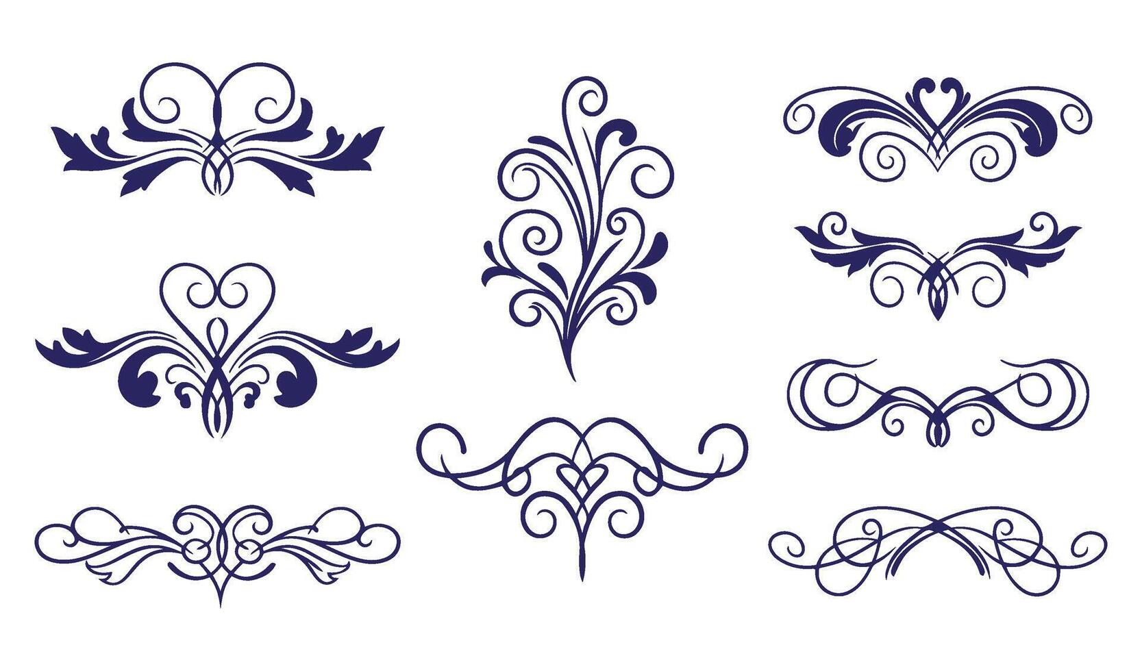 Refined Leaf Swirl Ornament Set for Timeless Artwork and Elegant Creations vector