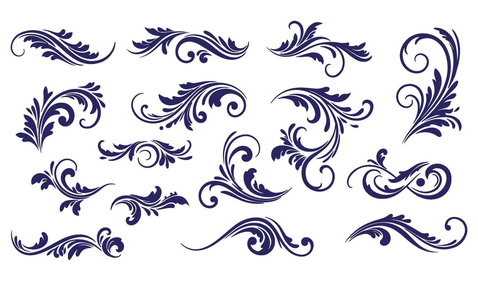 Leaf-Inspired Swirl Ornament Set Perfect for Elegant Invitations and Stationery vector