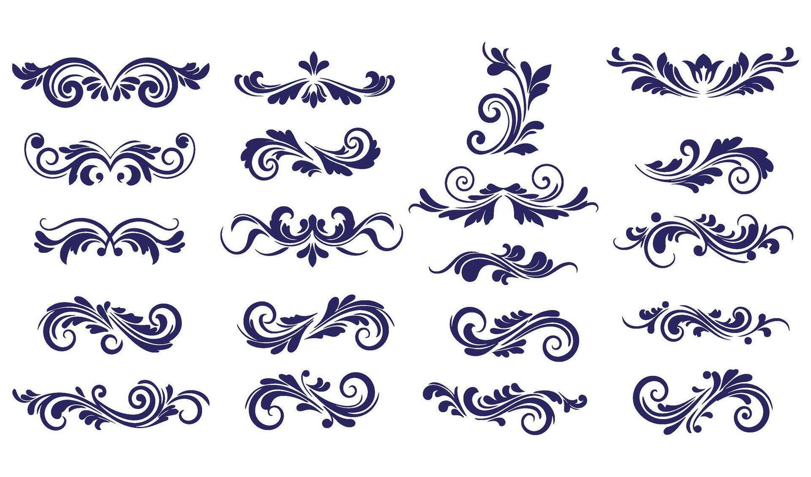 Refined Swirl Ornament Set with Leaf and Floral Patterns for Stylish Creations vector