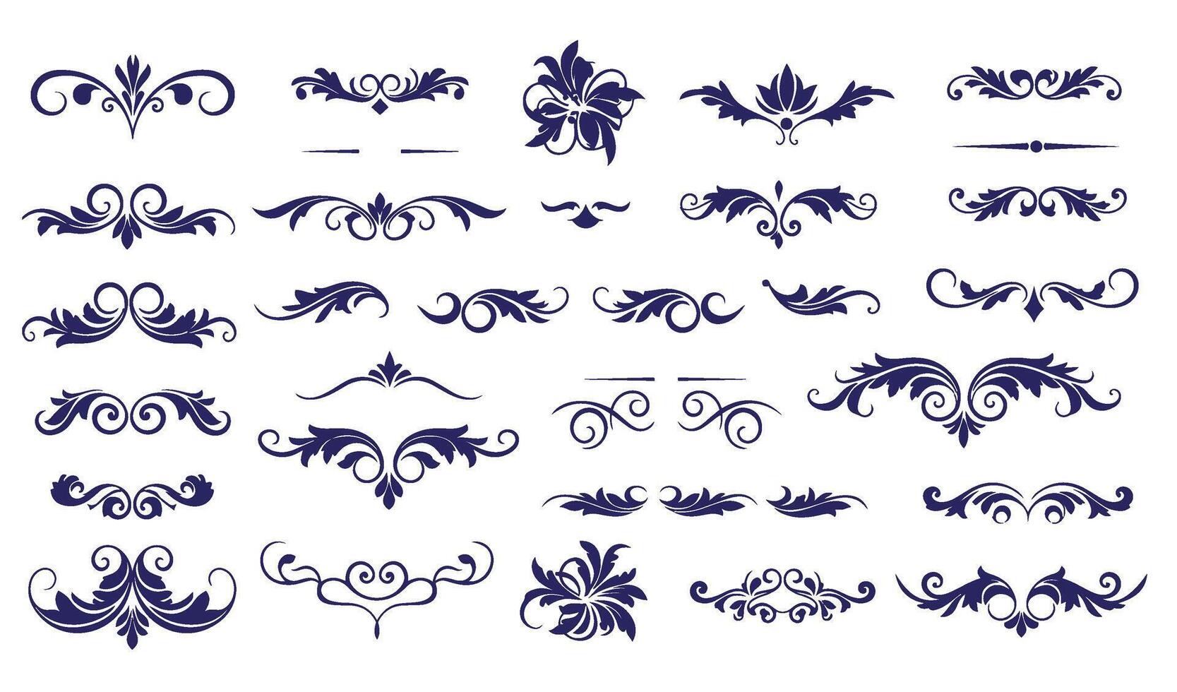 Artistic Leaf Swirl Ornament Set with Elegant Floral Patterns for Creative Artwork vector
