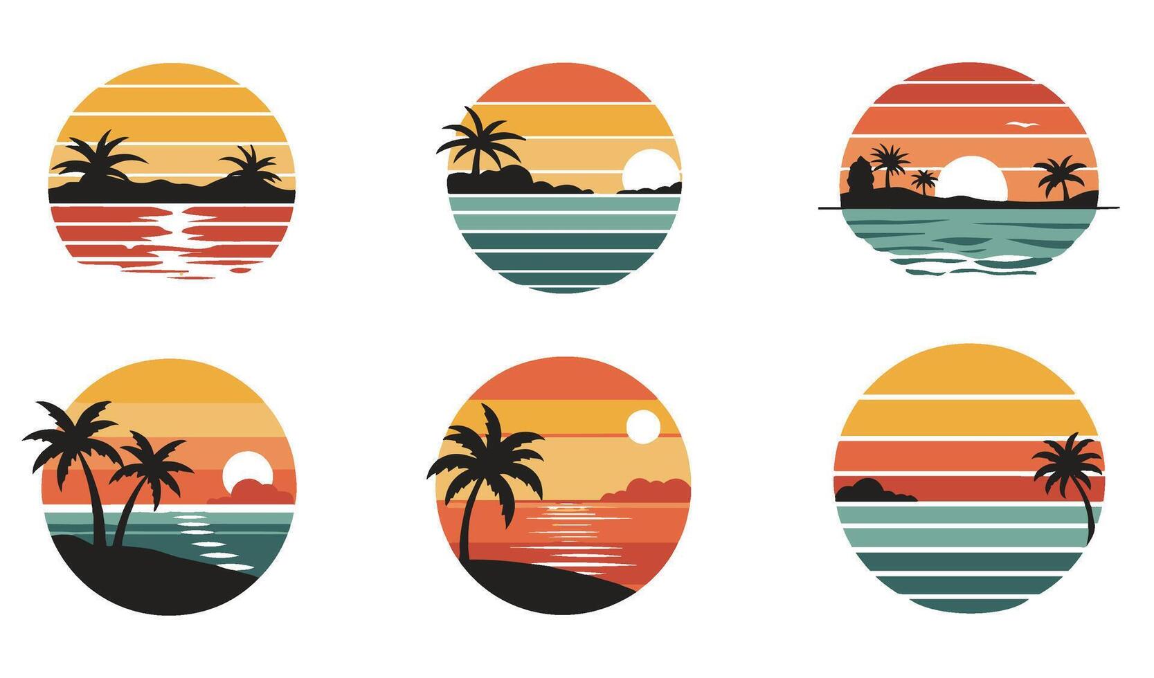 Classic Horizon Sunset Set with Retro Gradient Tones vector