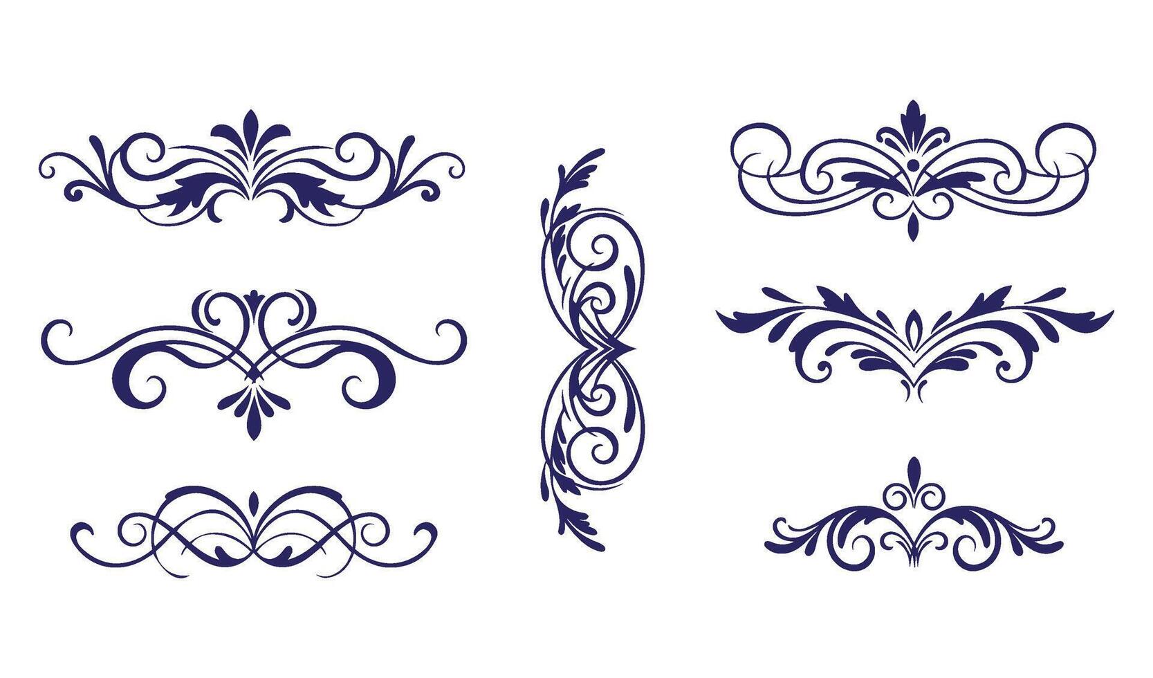 Refined Leaf Swirl Ornament Set Ideal for Luxurious Invitations and Branding vector