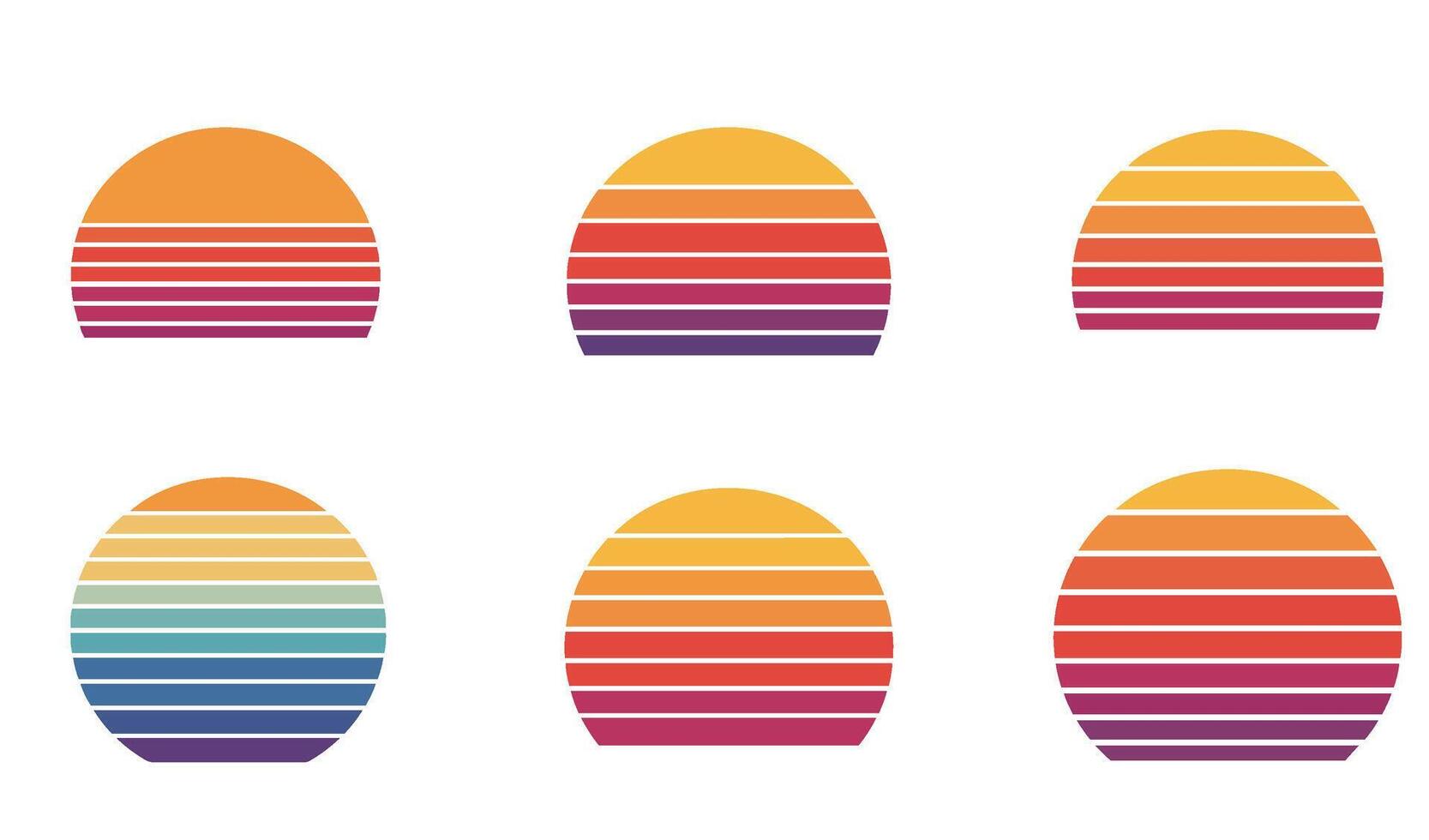 Classic Vintage Sunset Set Featuring Minimalist and Scenic 80s Inspired Designs vector