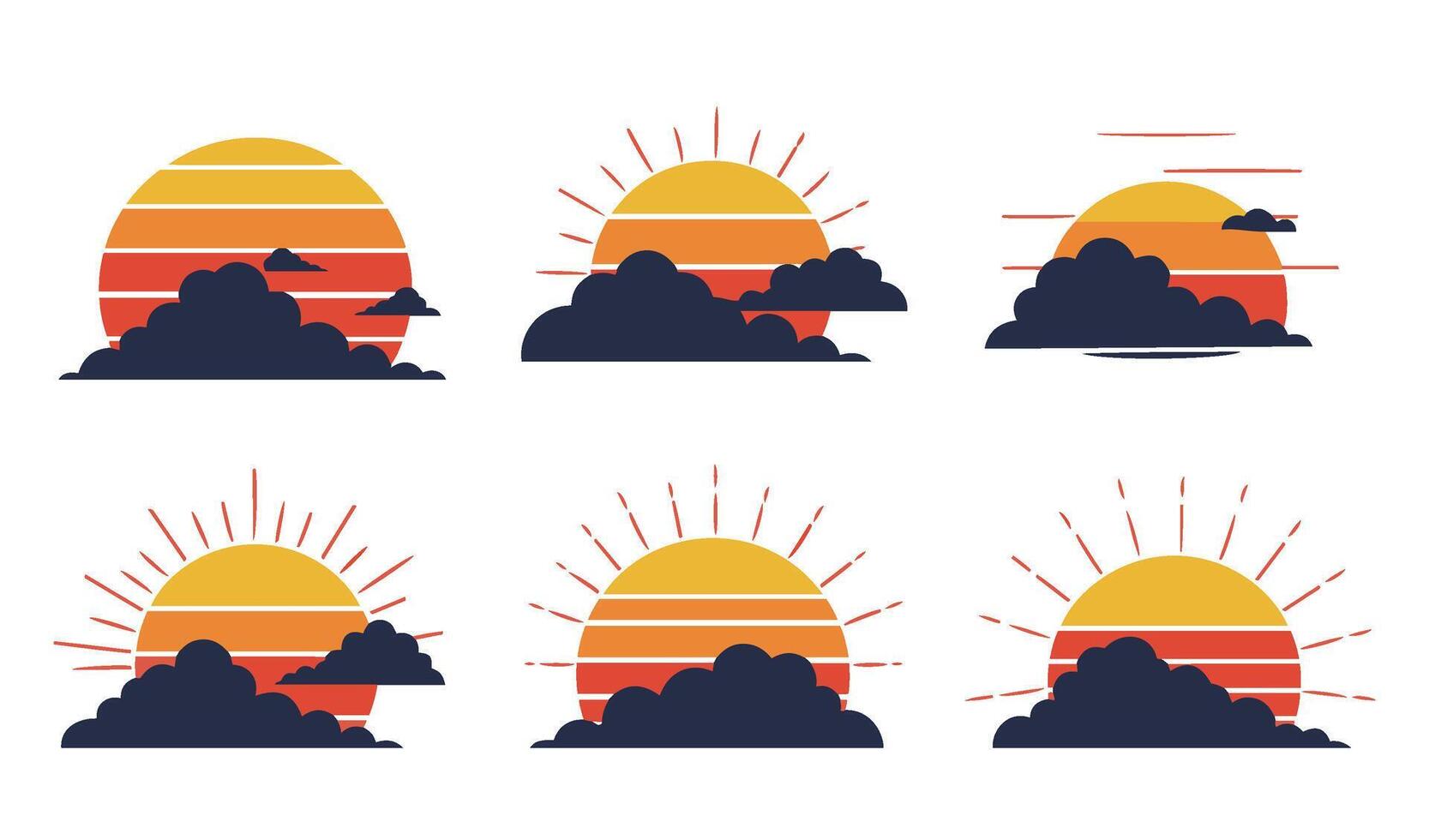 Vintage Retro Sunset Set Vibrant Horizons for Creative Projects vector