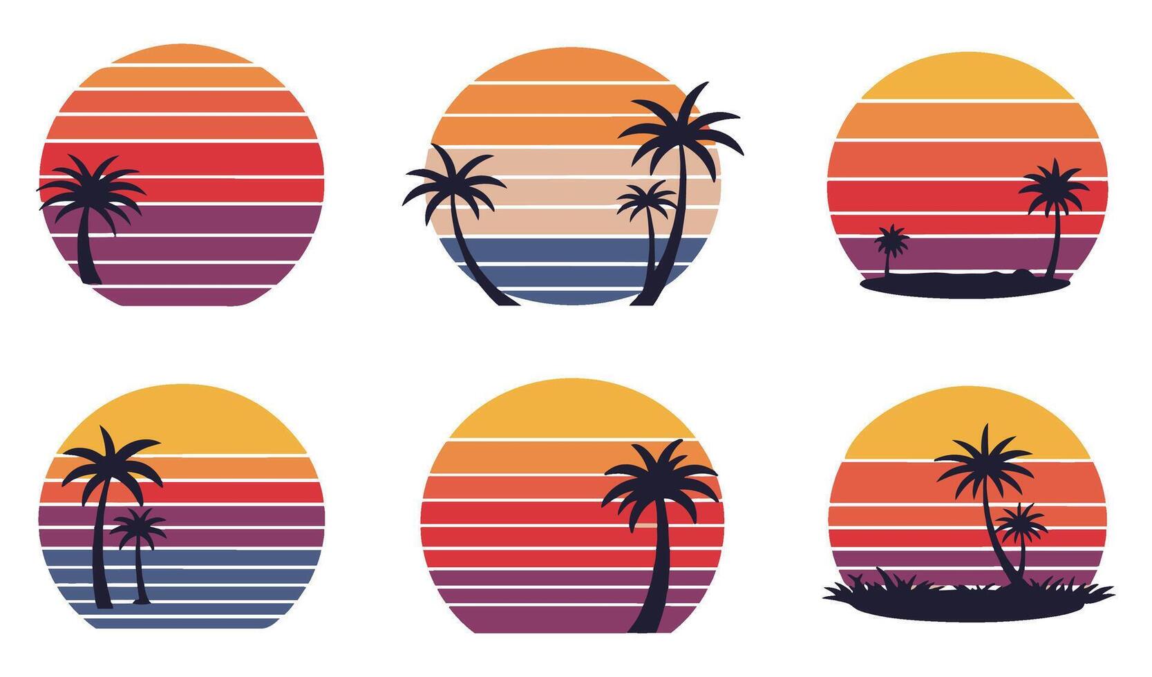 80s Inspired Retro Sunset Set Perfect for Creative Branding and Digital Designs vector