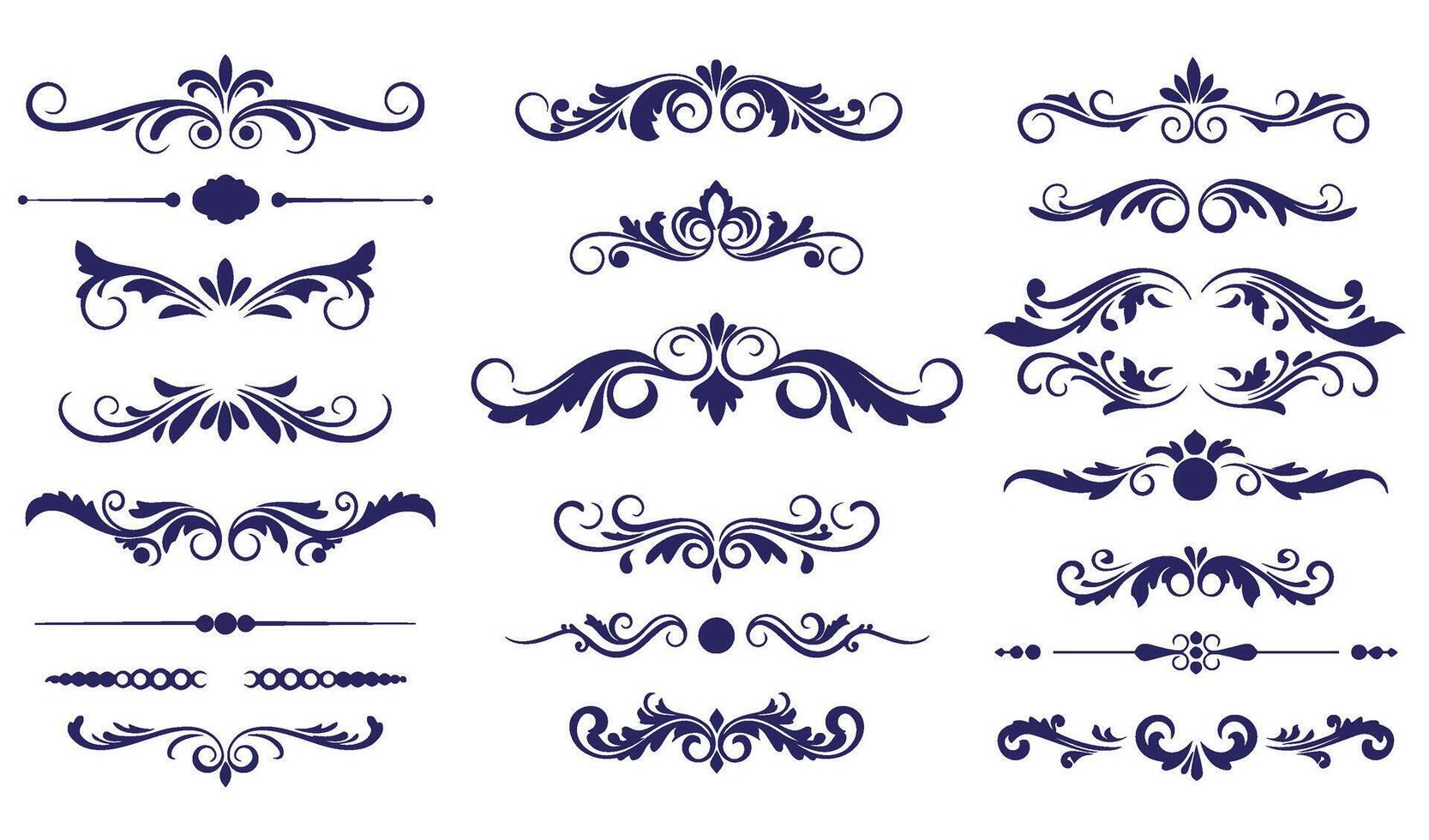 Artistic Swirl Ornament Set with Leaf Motifs for Timeless Decorative Appeal vector