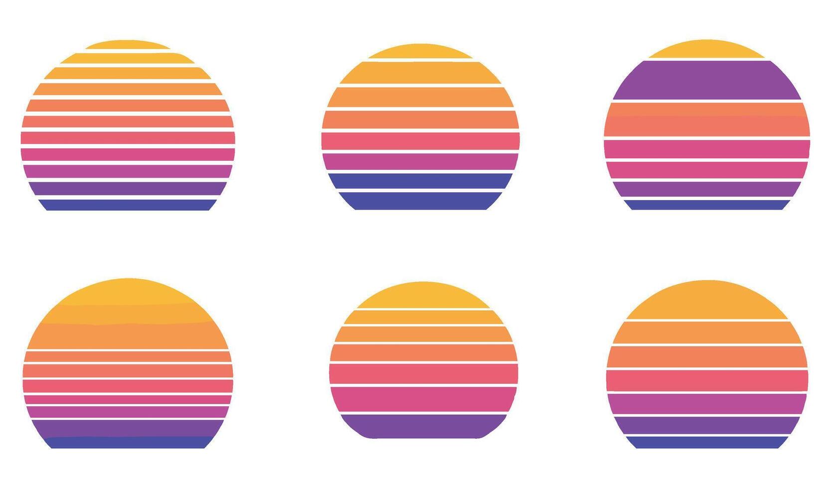Palm Tree Horizon Sunset Set Evoking Nostalgic Charm and 80s Inspired Beach Themes vector