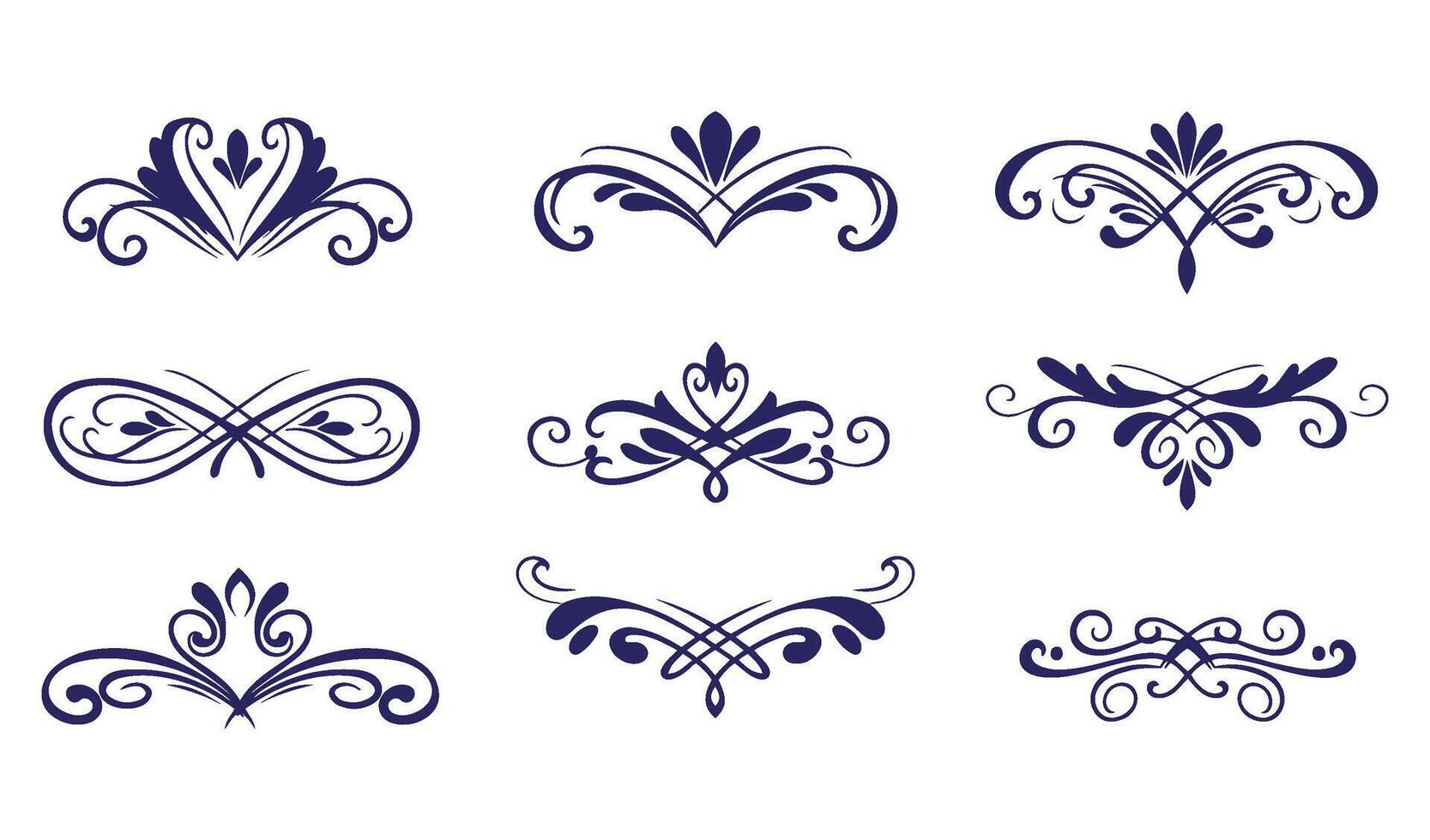 Intricate Swirl Ornament Set Featuring Ornamental Leaf and Floral Motifs vector