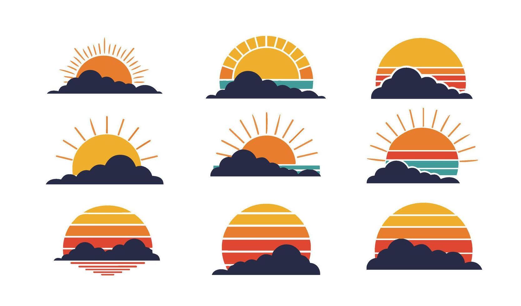 Nostalgic Summer Beach Horizon Sunset Set for Branding vector