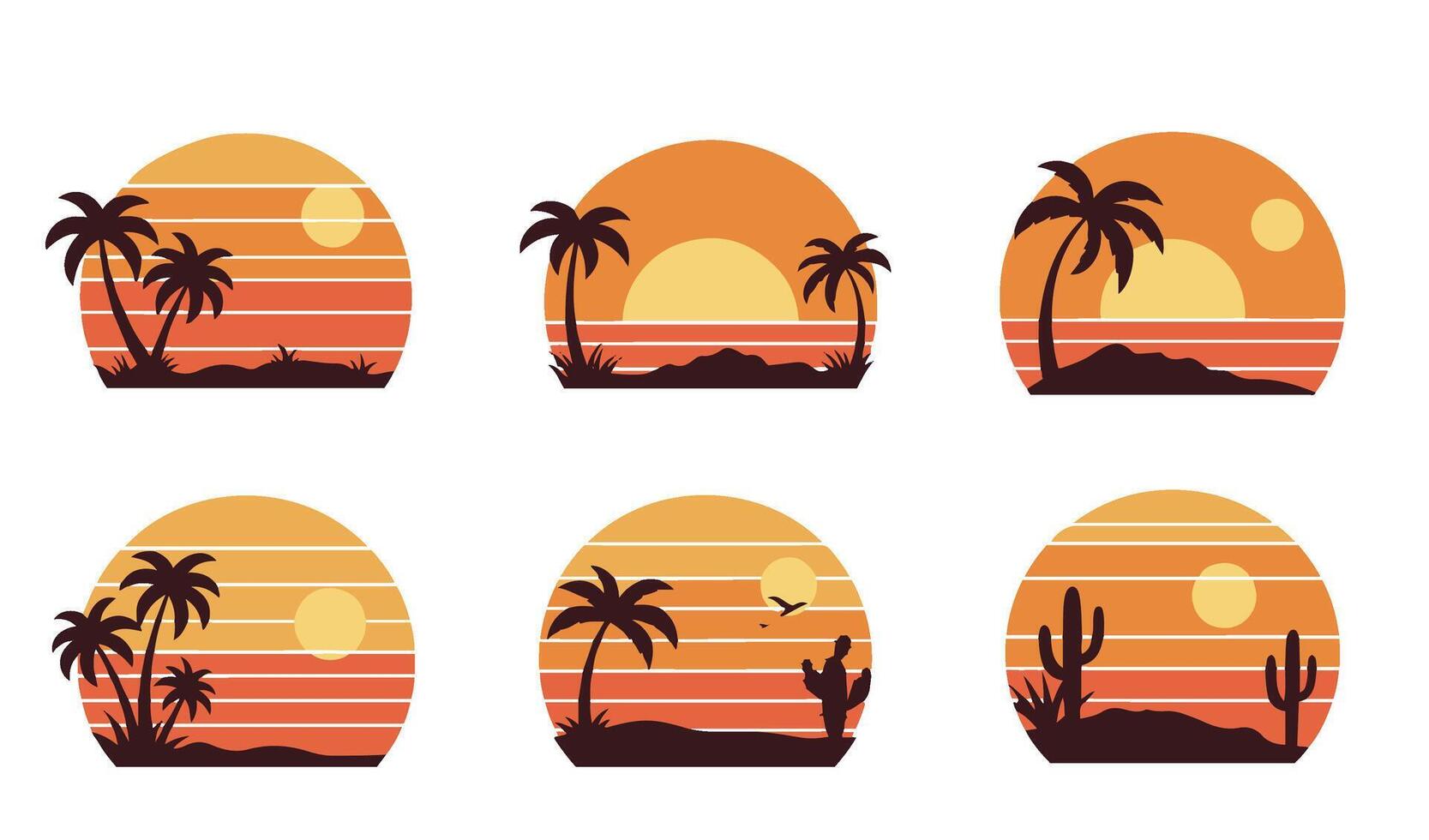 Nostalgic Island Sunset Set for Summer Memories vector