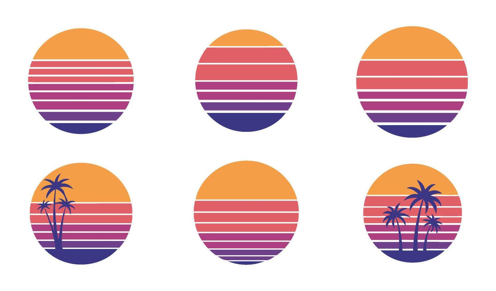 Minimalist 80s Sunset Set Highlighting Vintage Charm and Nostalgic Summer Scenes vector