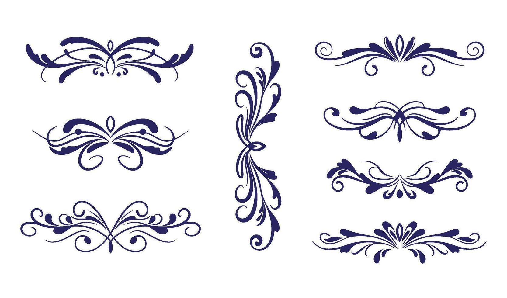 Decorative Leaf Swirl Ornament Set Perfect for Sophisticated Design Projects vector
