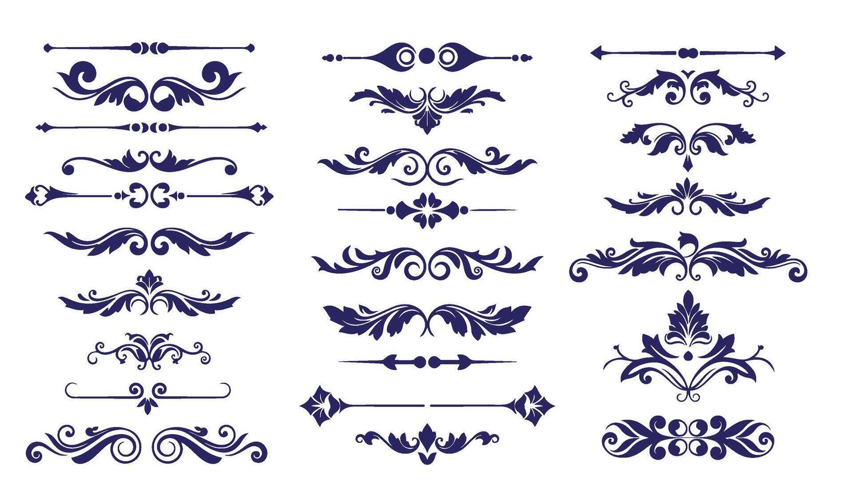Elegant Floral Swirl Ornament Set Featuring Ornamental Leaf Patterns vector