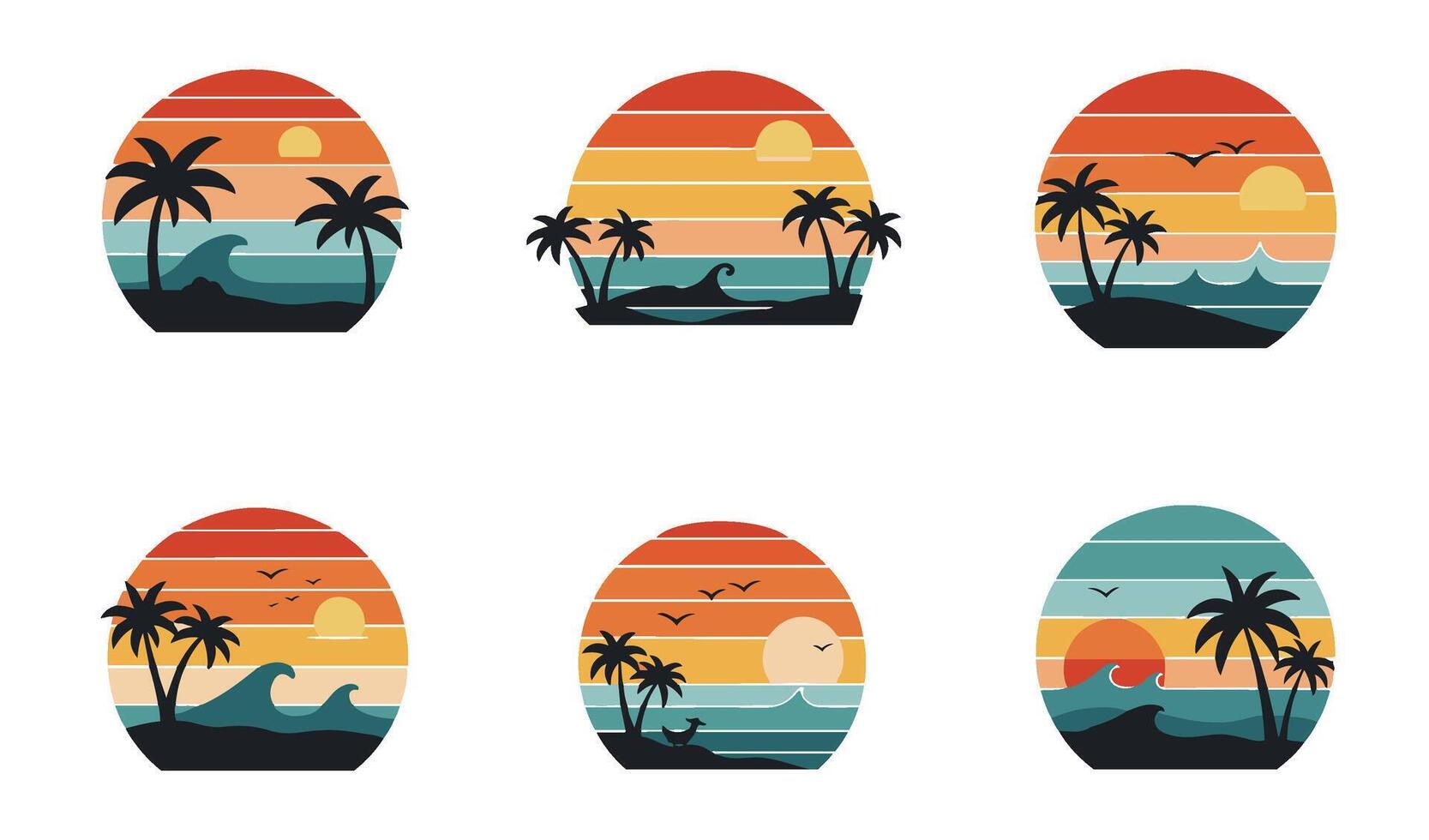 Nostalgic Coastal Sunset Set for Summer Themes vector