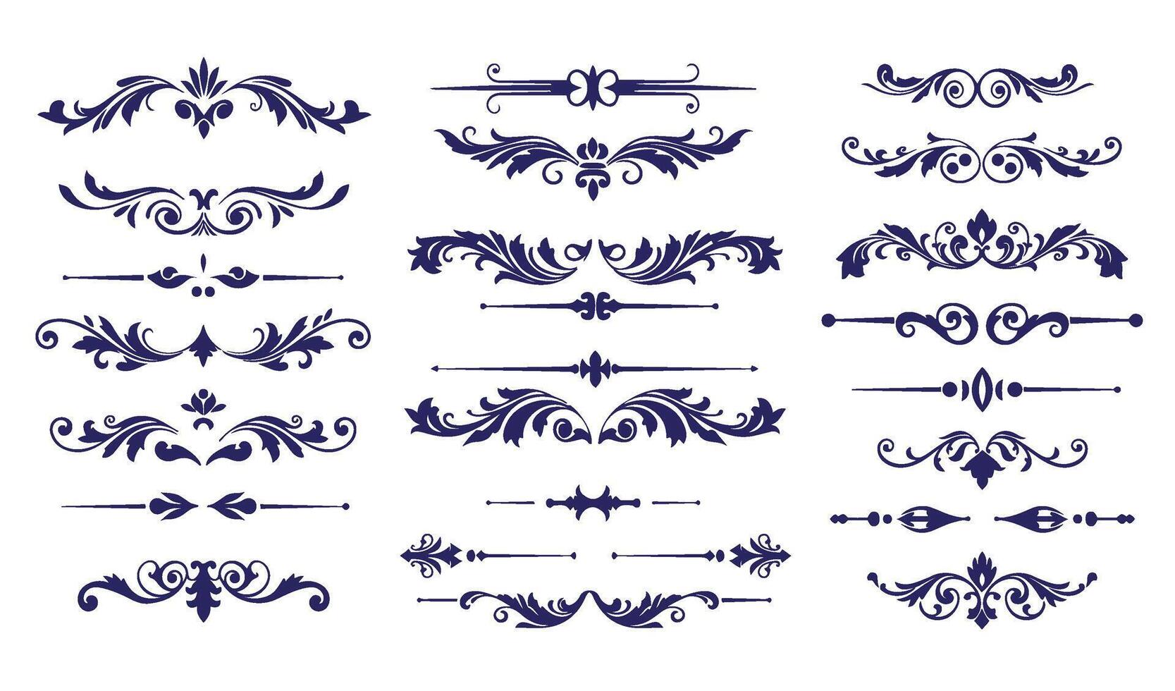 Elegant Swirl Ornament Set with Decorative Floral and Leaf Patterns vector