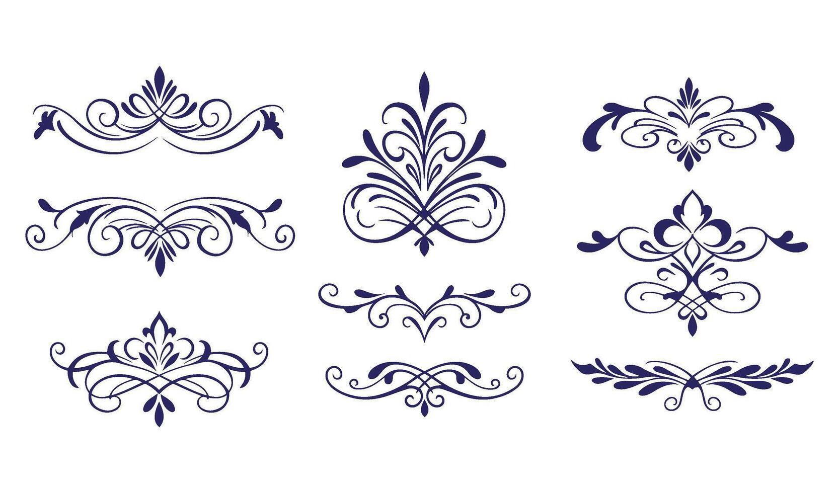 Decorative Swirl Ornament Set with Floral and Leaf Patterns for Luxurious Designs vector