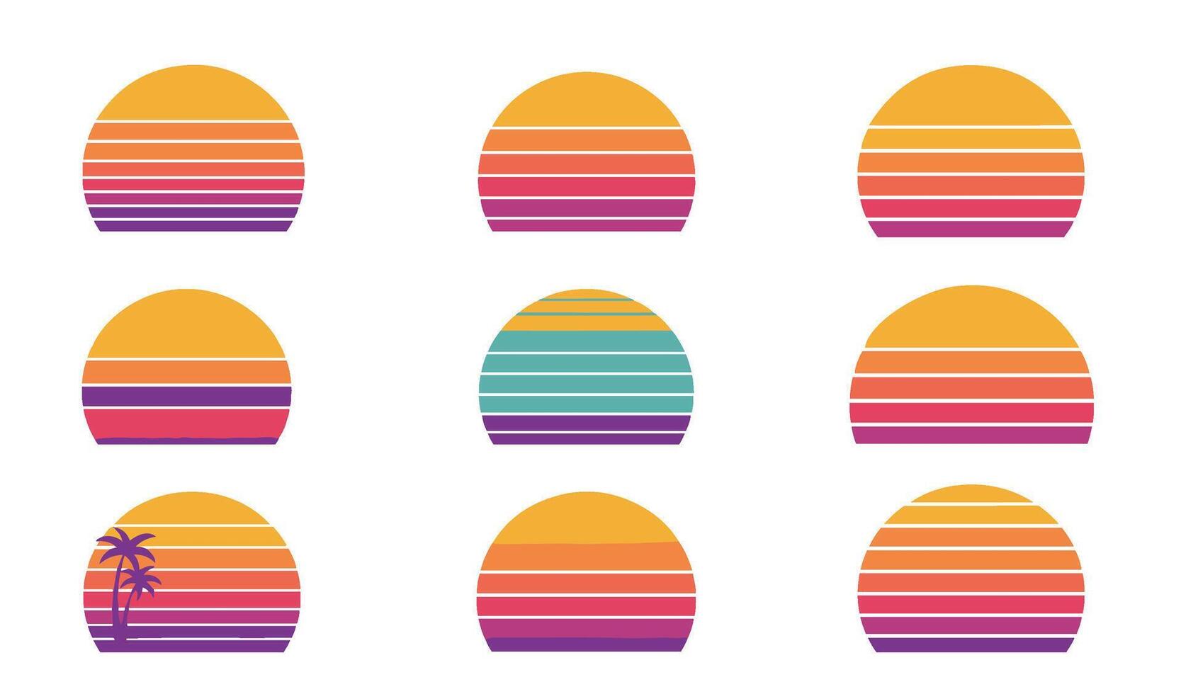 Scenic Vintage Tropical Sunset Set Perfect for Capturing Nostalgic Summer Designs vector