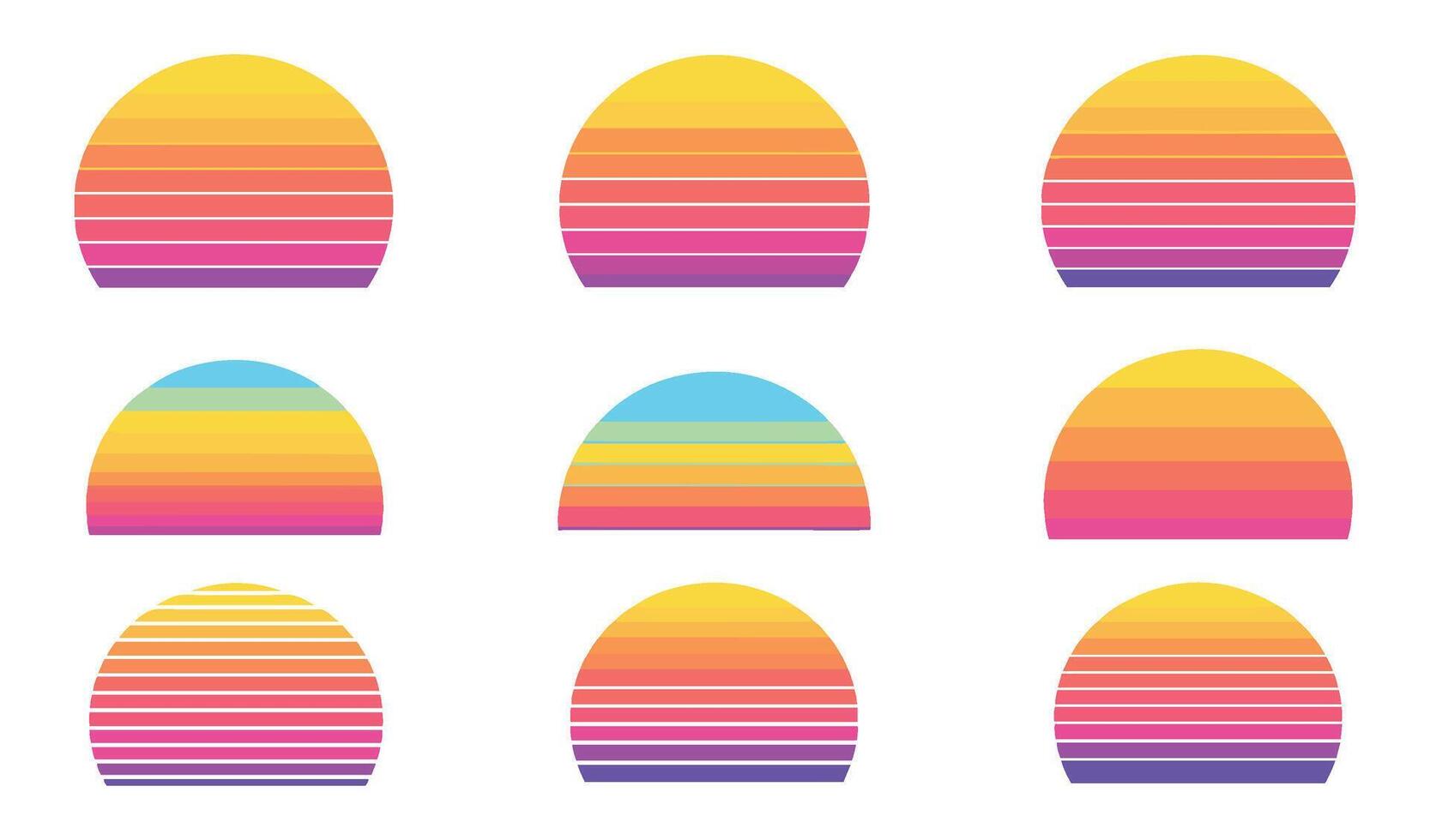Vibrant Horizon Sunset Set Capturing the Charm of 80s Coastal and Beach Scenes vector