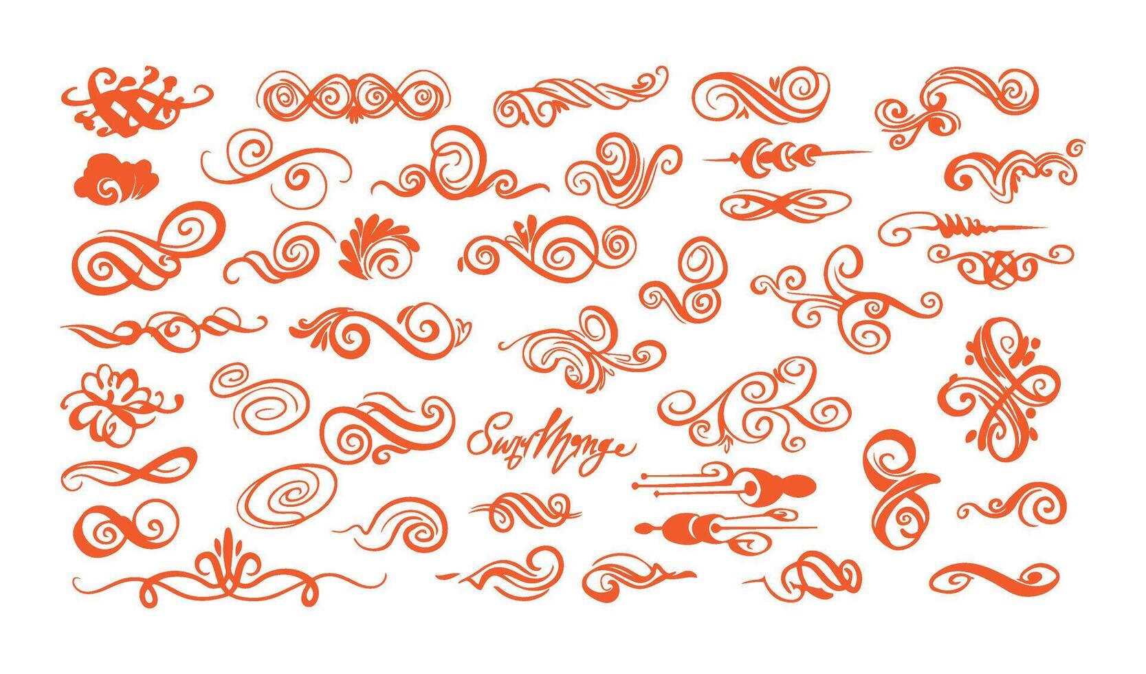 Ornamental Swirl Ornament Set Featuring Decorative Floral and Leaf Motifs vector