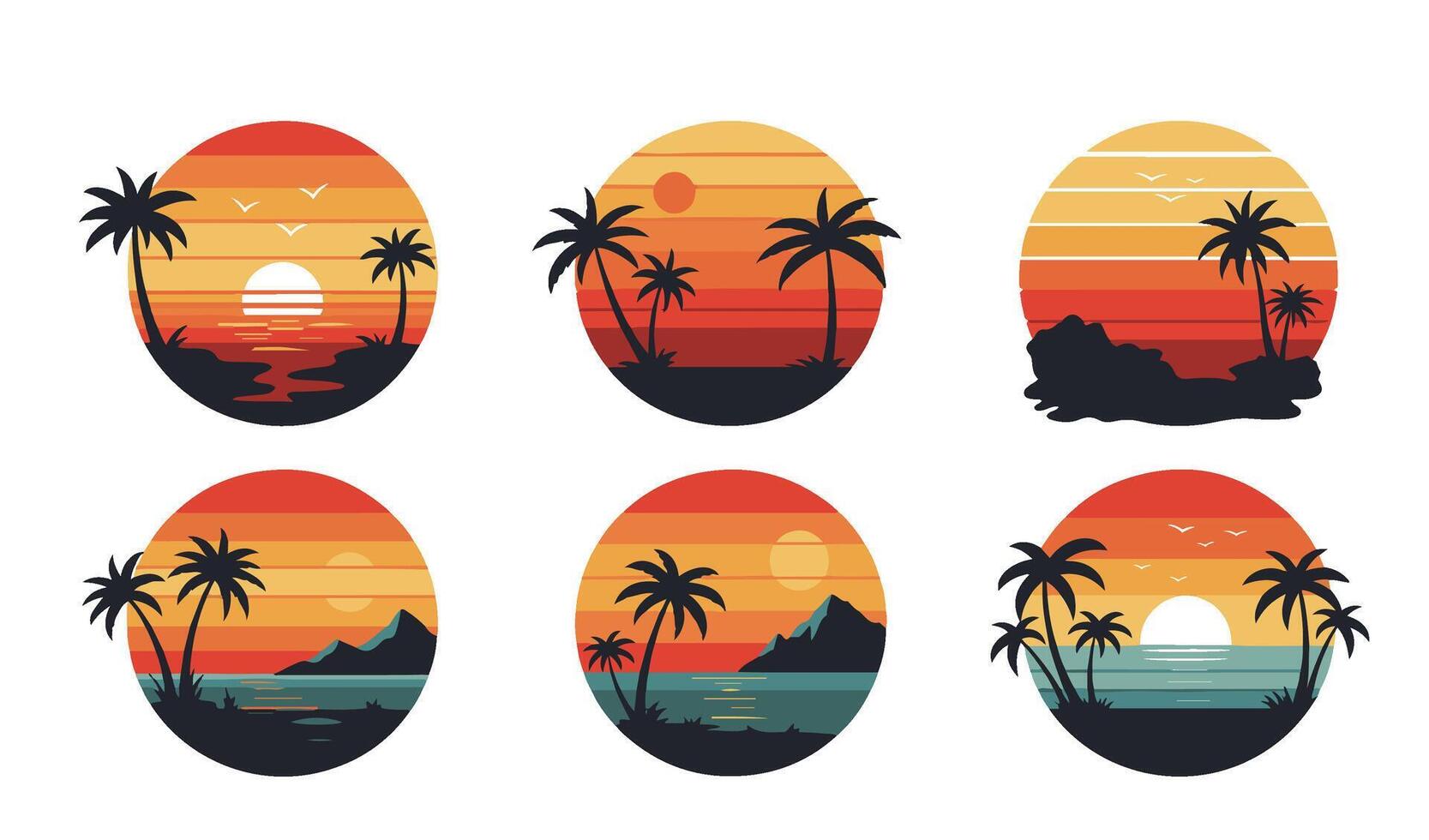 Vibrant Retro Beach Sunset Set for Tropical Design Concepts vector