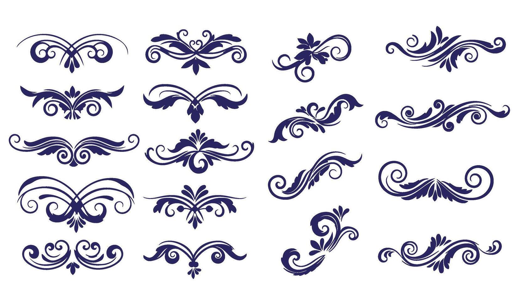 Intricate Floral Swirl Ornament Set with Leaf Motifs for Artistic Flourishes vector