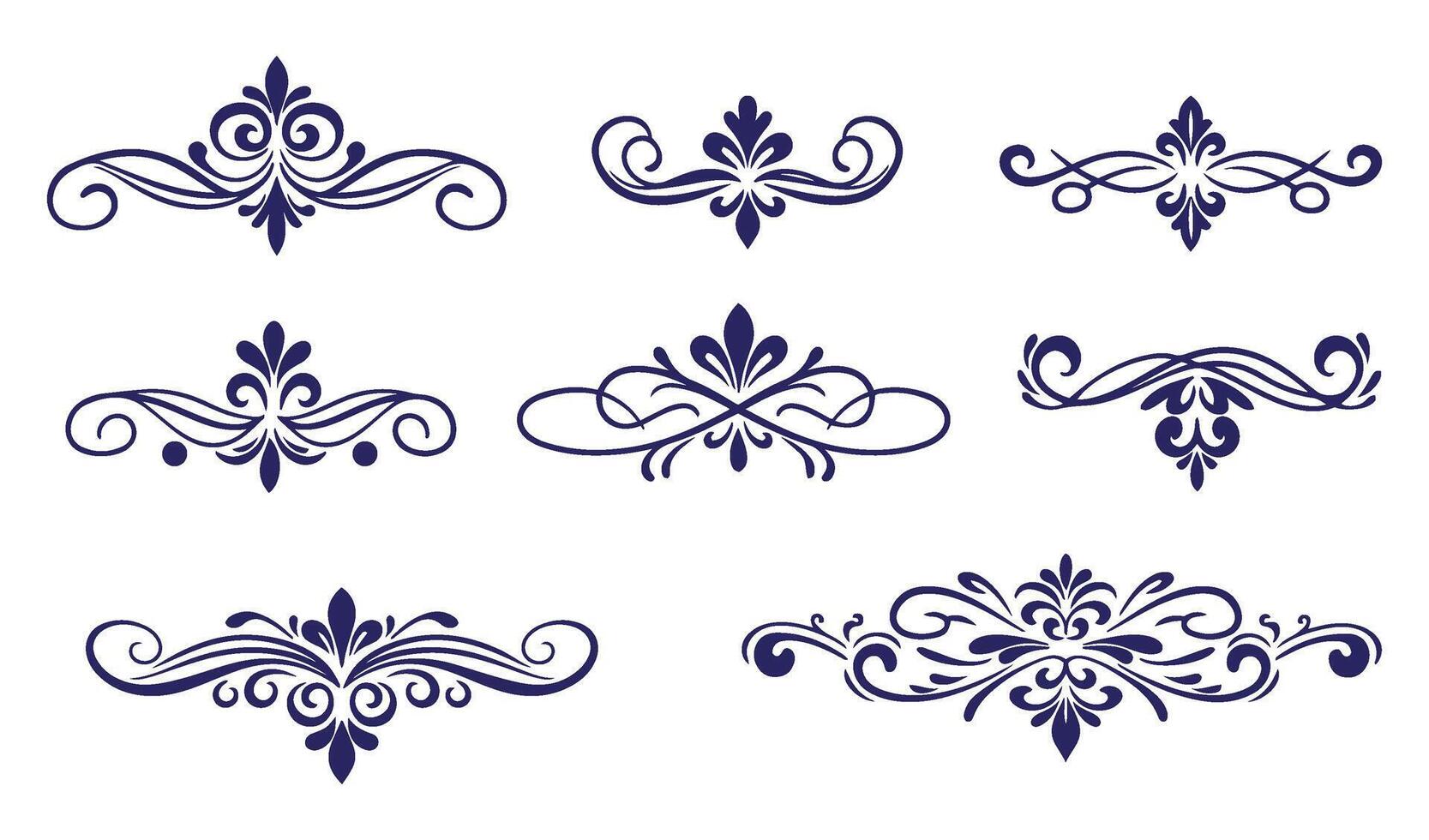 Refined Floral Ornament Set Featuring Intricate Swirl and Leaf Patterns vector
