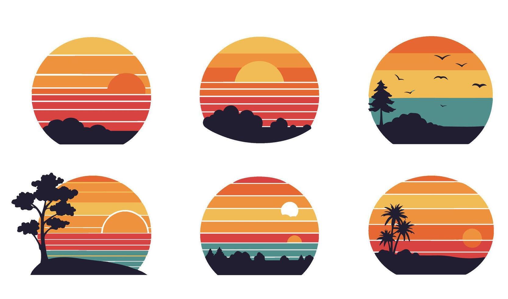 Vibrant Vintage Sunset Set with Coastal Aesthetic Charm vector