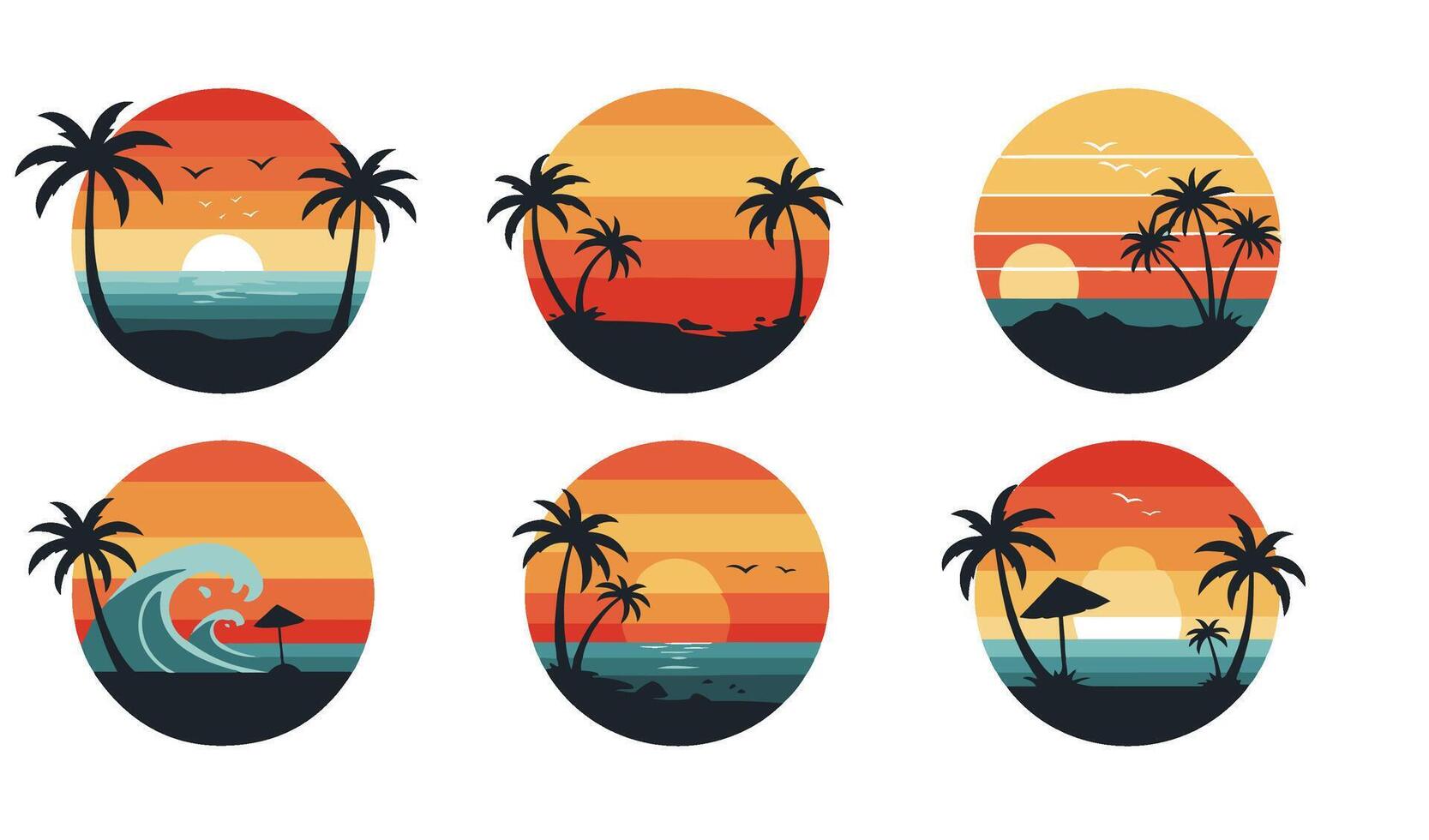 Retro Aesthetic Tropical Sunset Set for Unique Creations vector