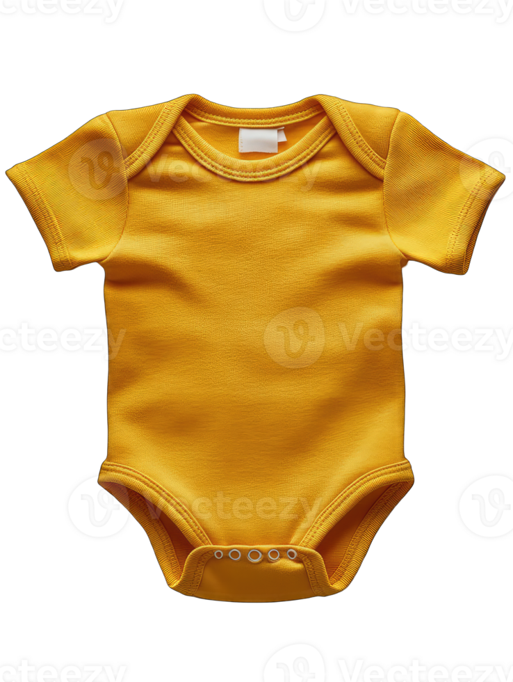 A bright yellow baby onesie displayed on a neutral background. png